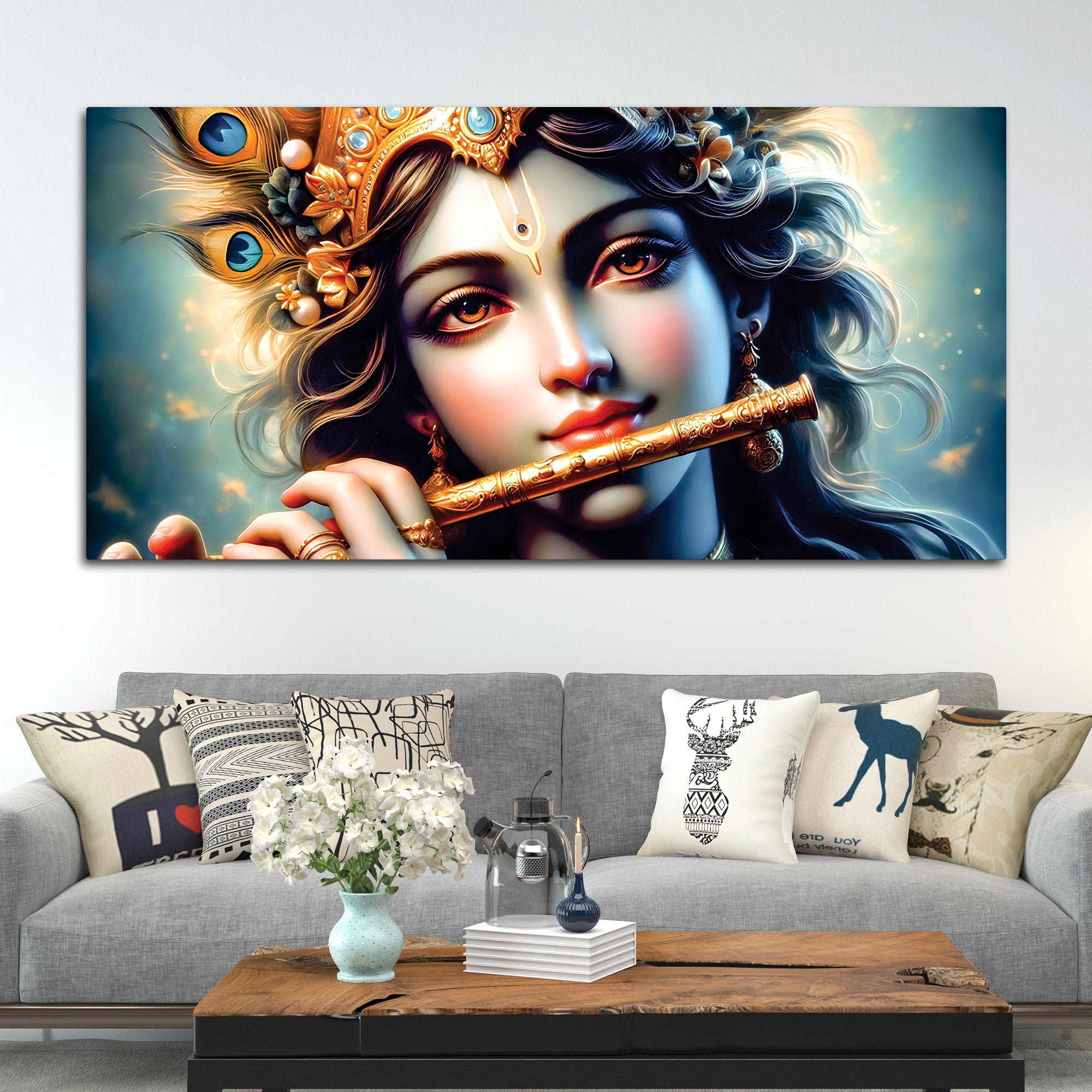 Divine Krishna Canvas Painting for Elegant Living Room Wall
