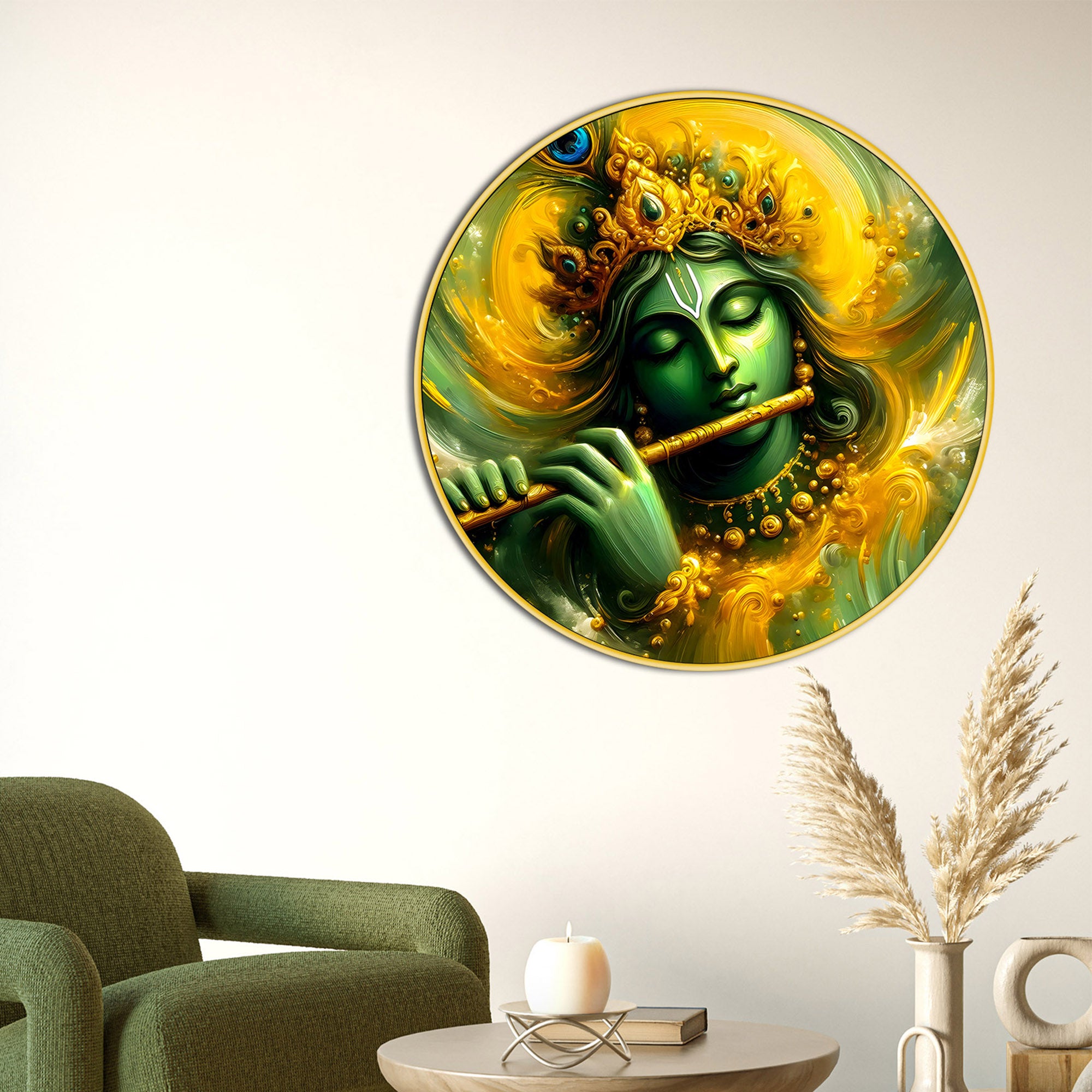 divine-krishna-playing-music-round-wall-painting