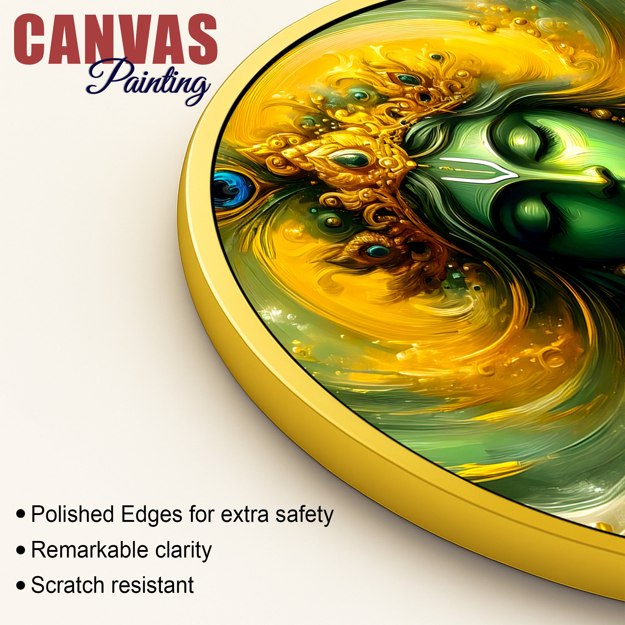 Divine Krishna Playing Music Round Wall Painting