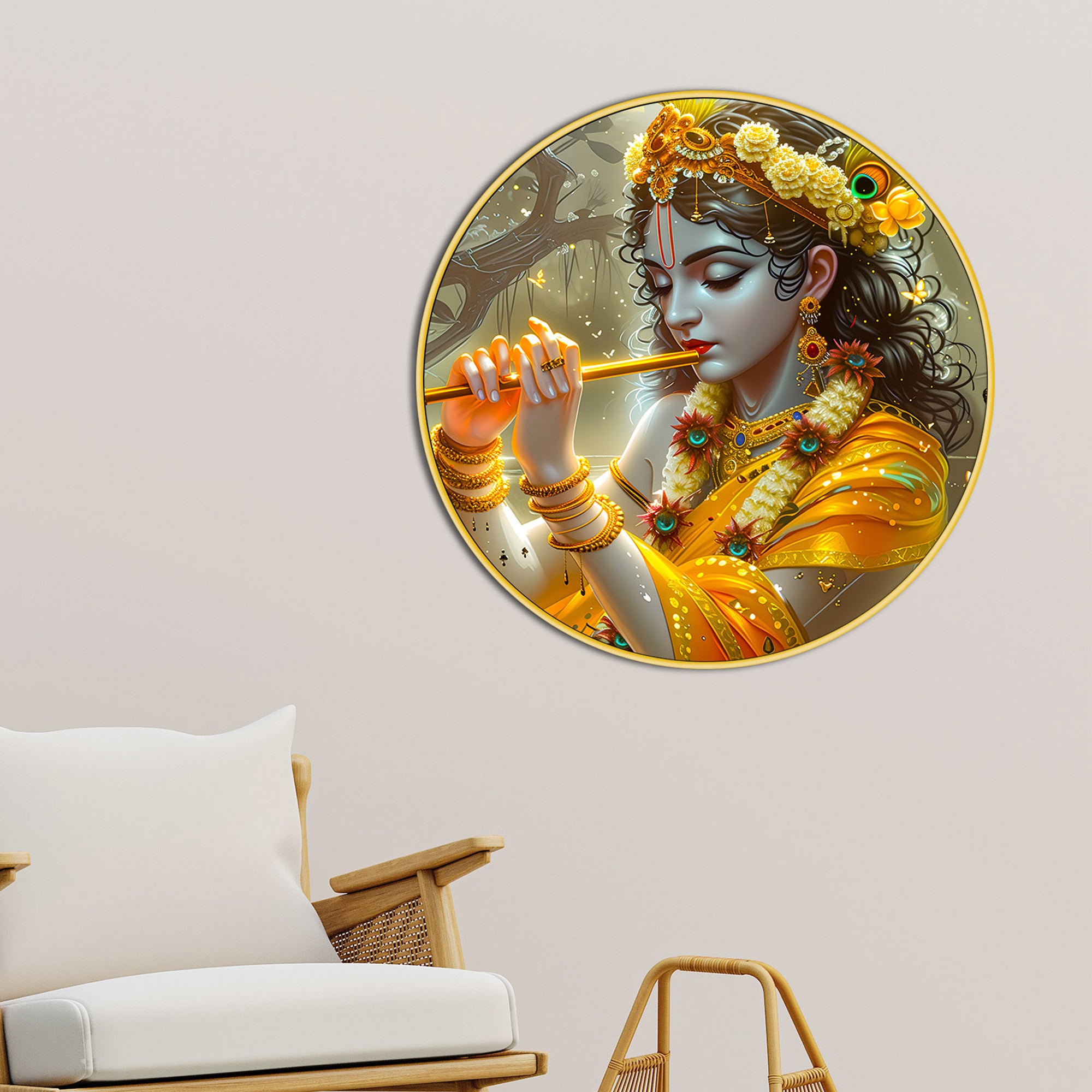 Divine Krishna Round Wall Painting for Living Room