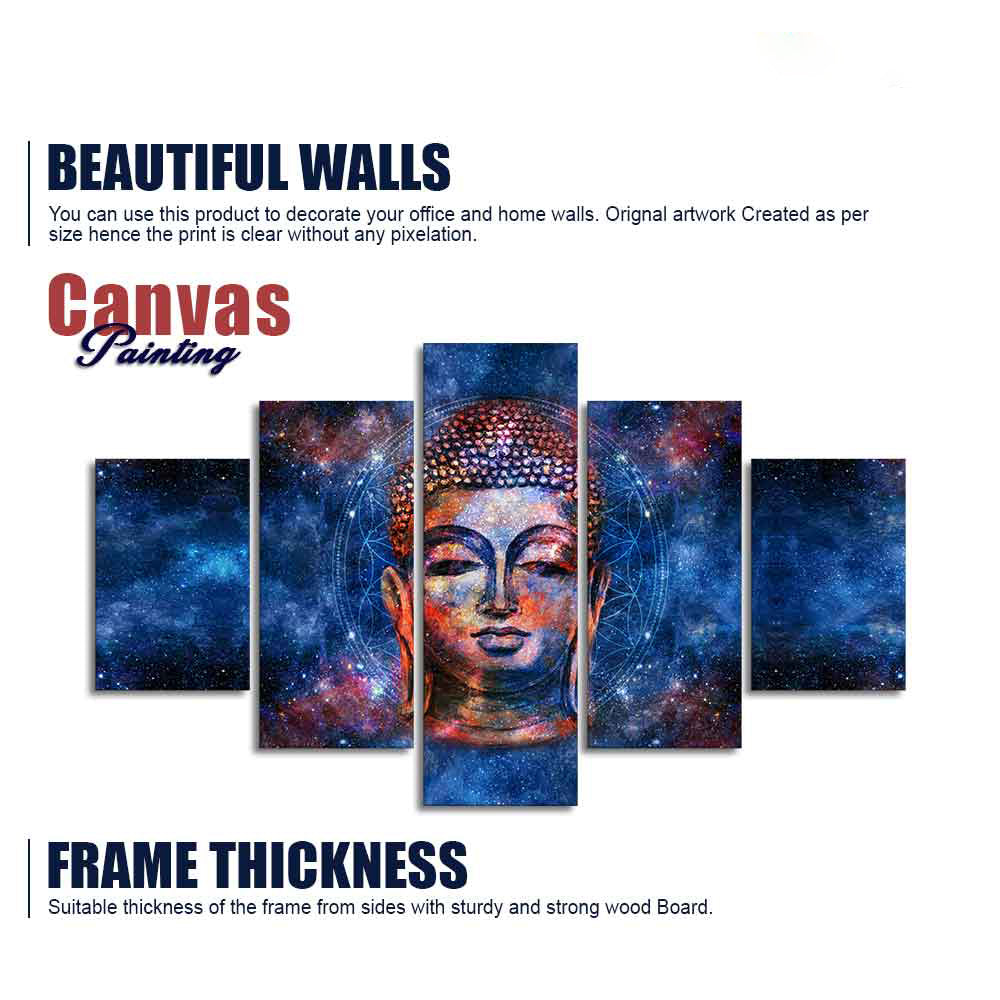 Divine Lord Buddha Head Colorful Wall Painting Five Pieces