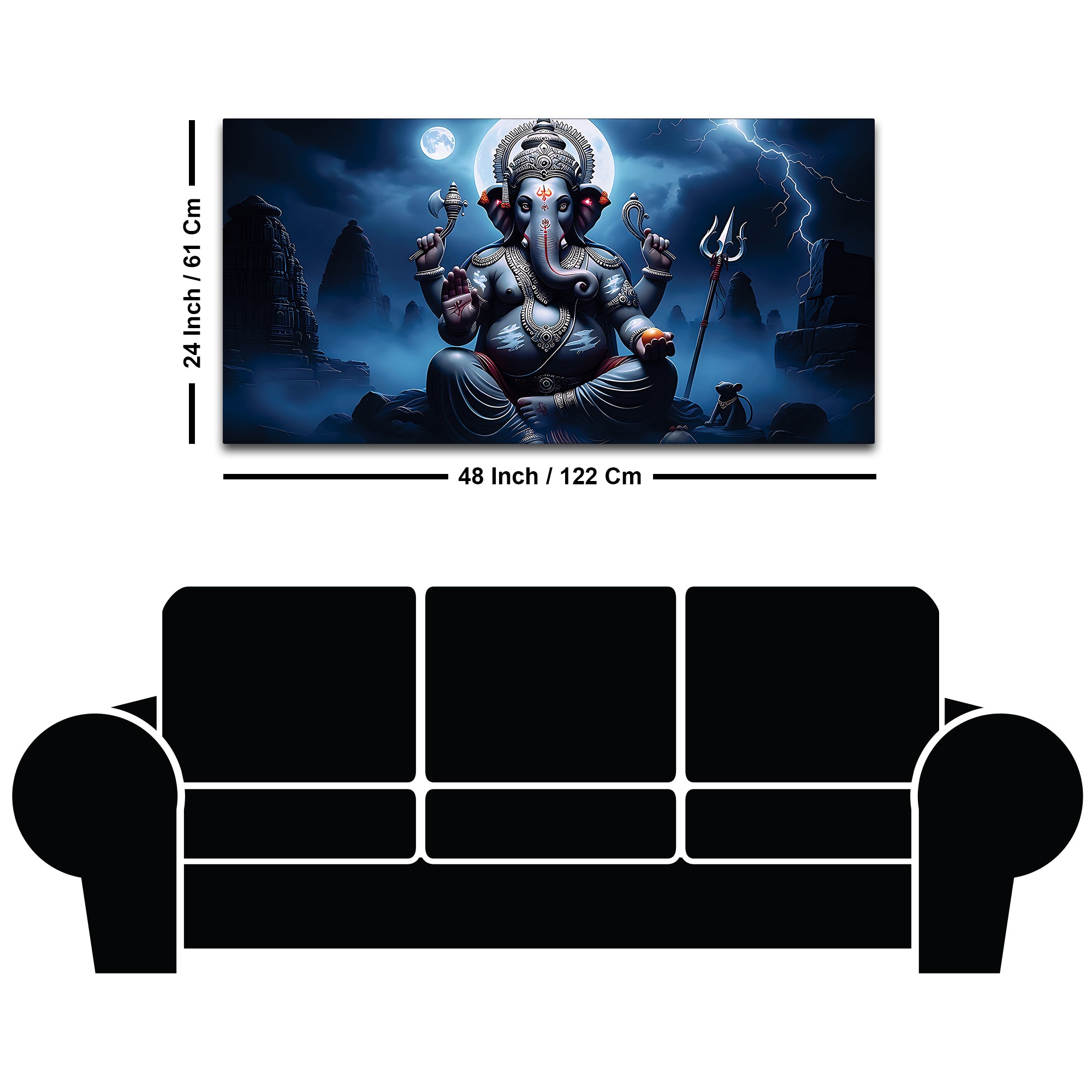 Divine Lord Ganesh with Trishool & Mooshak Dark Theme Canvas Wall painting for Home & Office Decor