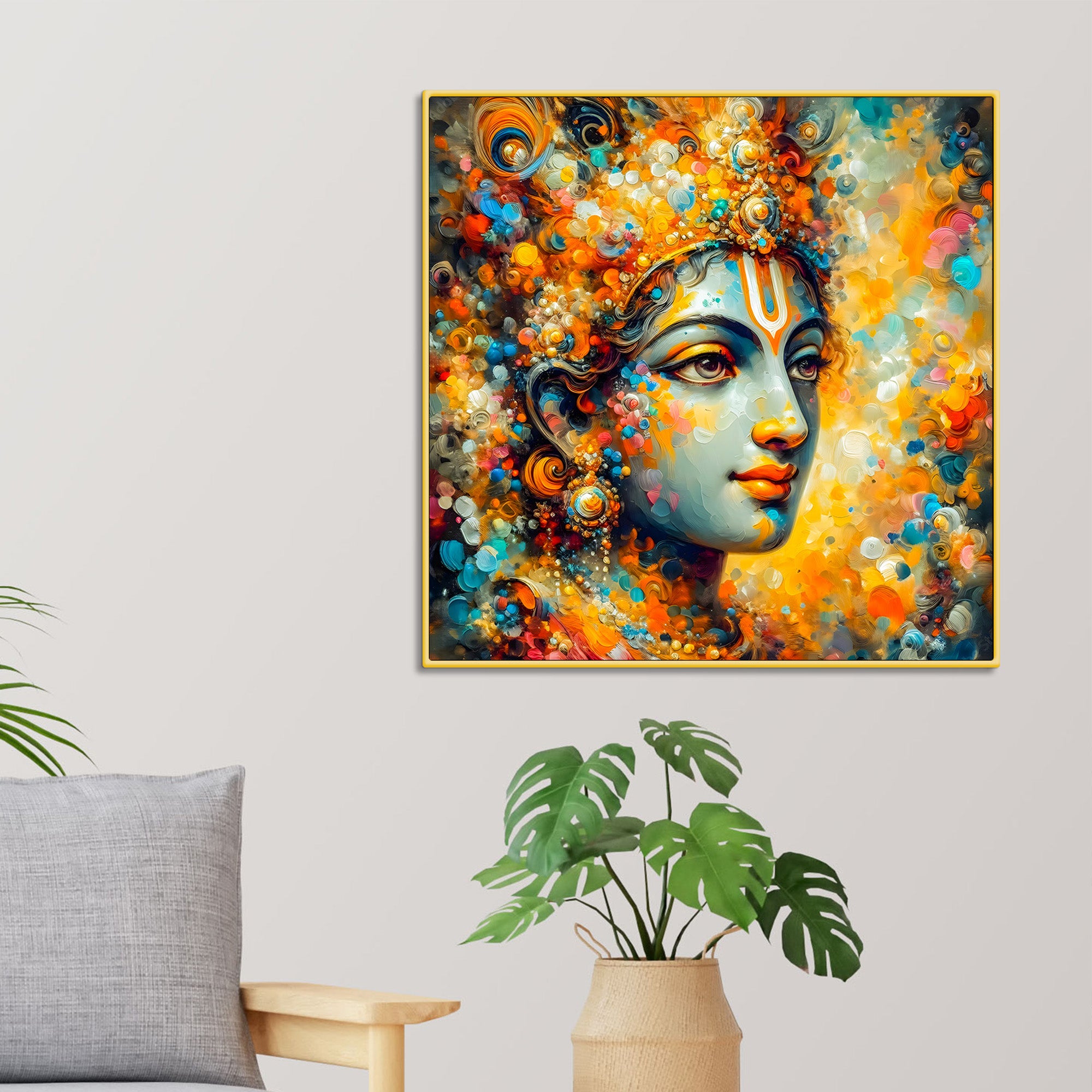 Divine Lord Krishna Colorful Abstract Canvas Wall Painting for Home & Offices