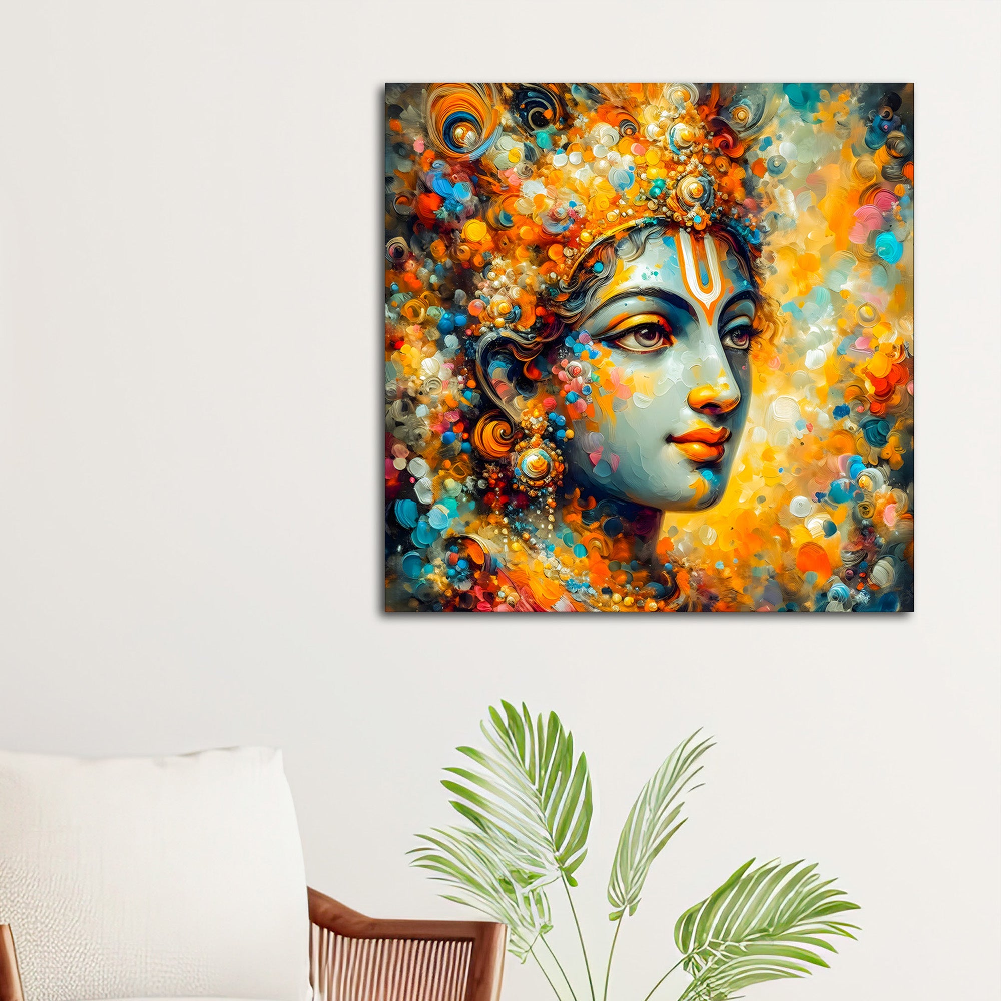 Divine Lord Krishna Colorful Abstract Canvas Wall Painting for Home & Offices