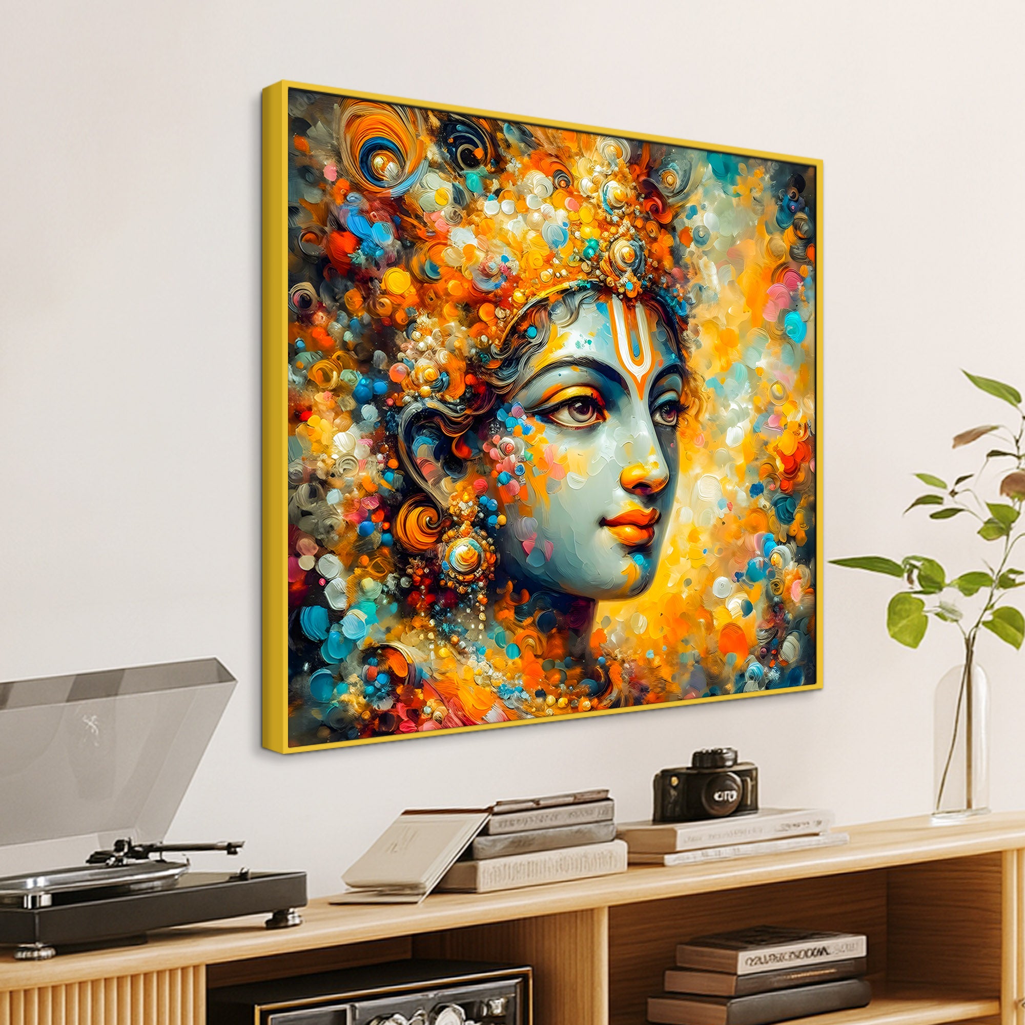 Divine Lord Krishna Colorful Abstract Canvas Wall Painting for Home & Offices