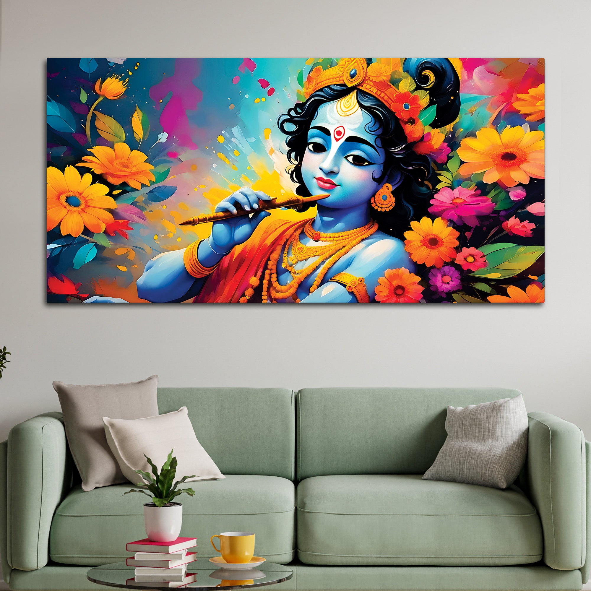 Divine Lord Krishna Colorful Canvas Painting for Home