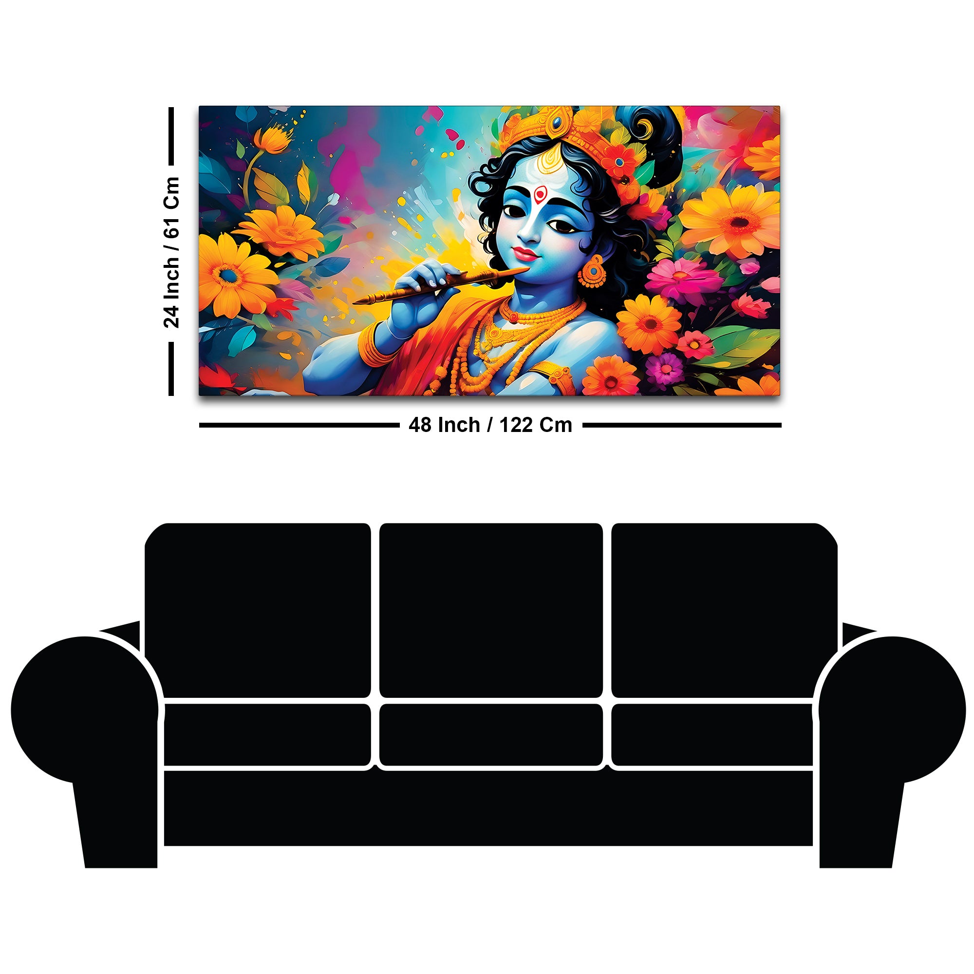 Divine Lord Krishna Colorful Canvas Painting for Home