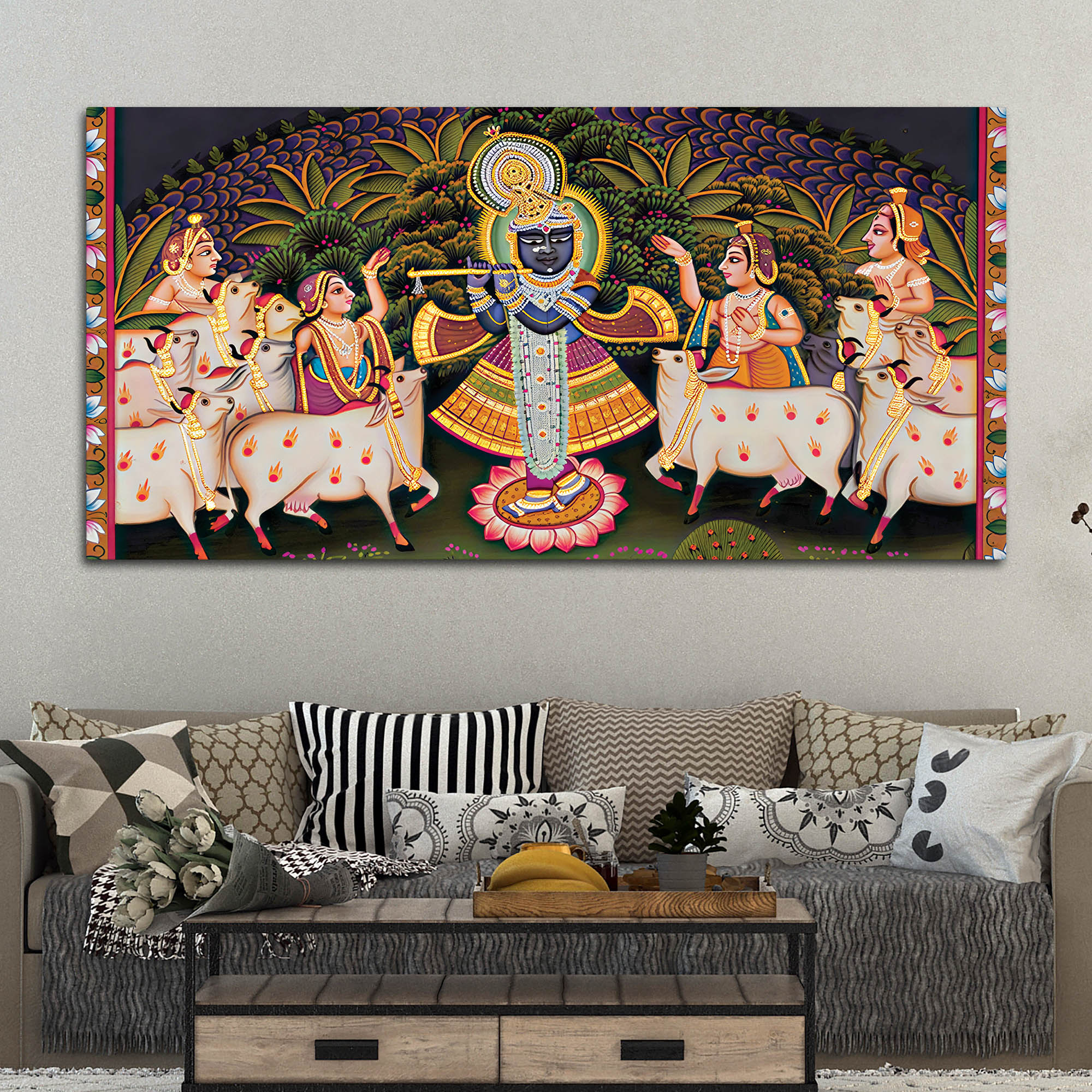 Divine Lord Krishna Pichwai Canvas Wall Painting
