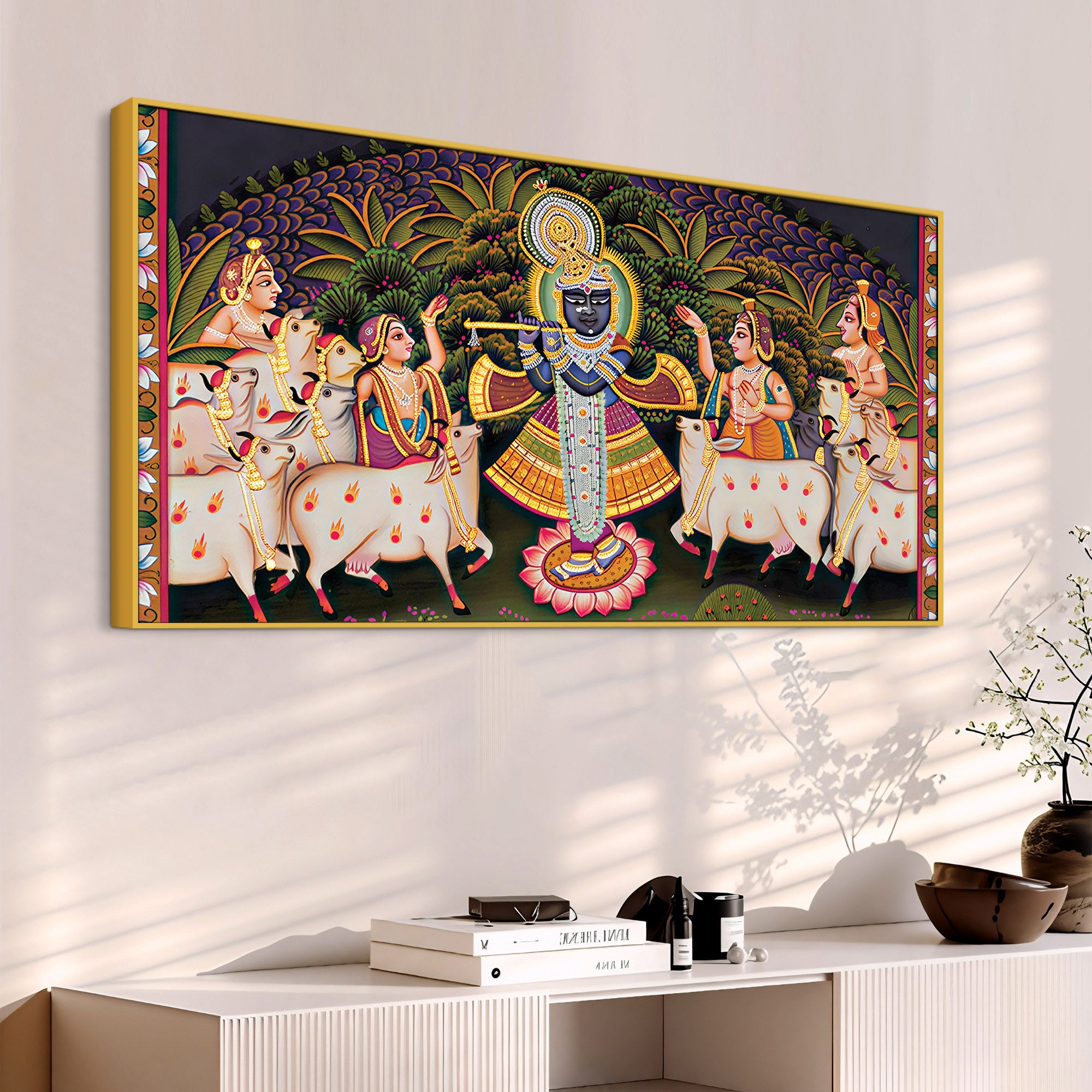 Divine Lord Krishna Pichwai Canvas Wall Painting