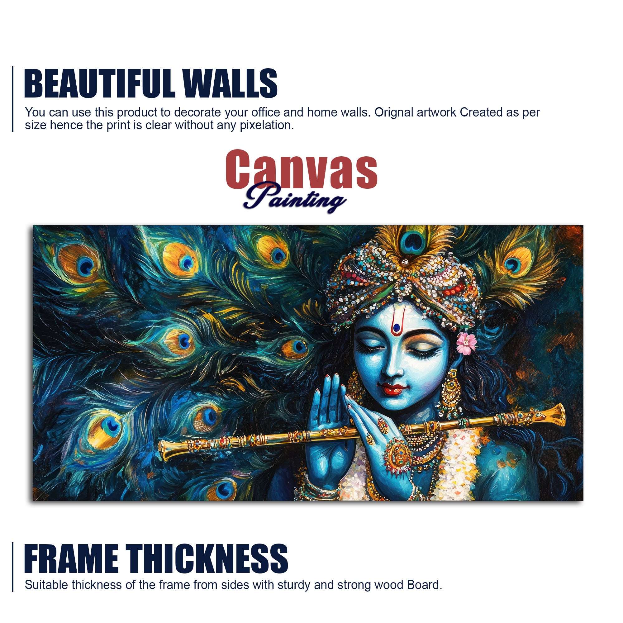 Divine Lord Krishna Playing with Flute Premium Canvas Wall Painting
