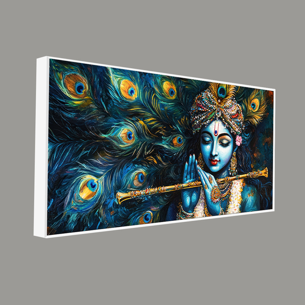 Divine Lord Krishna Playing with Flute Premium Canvas Wall Painting