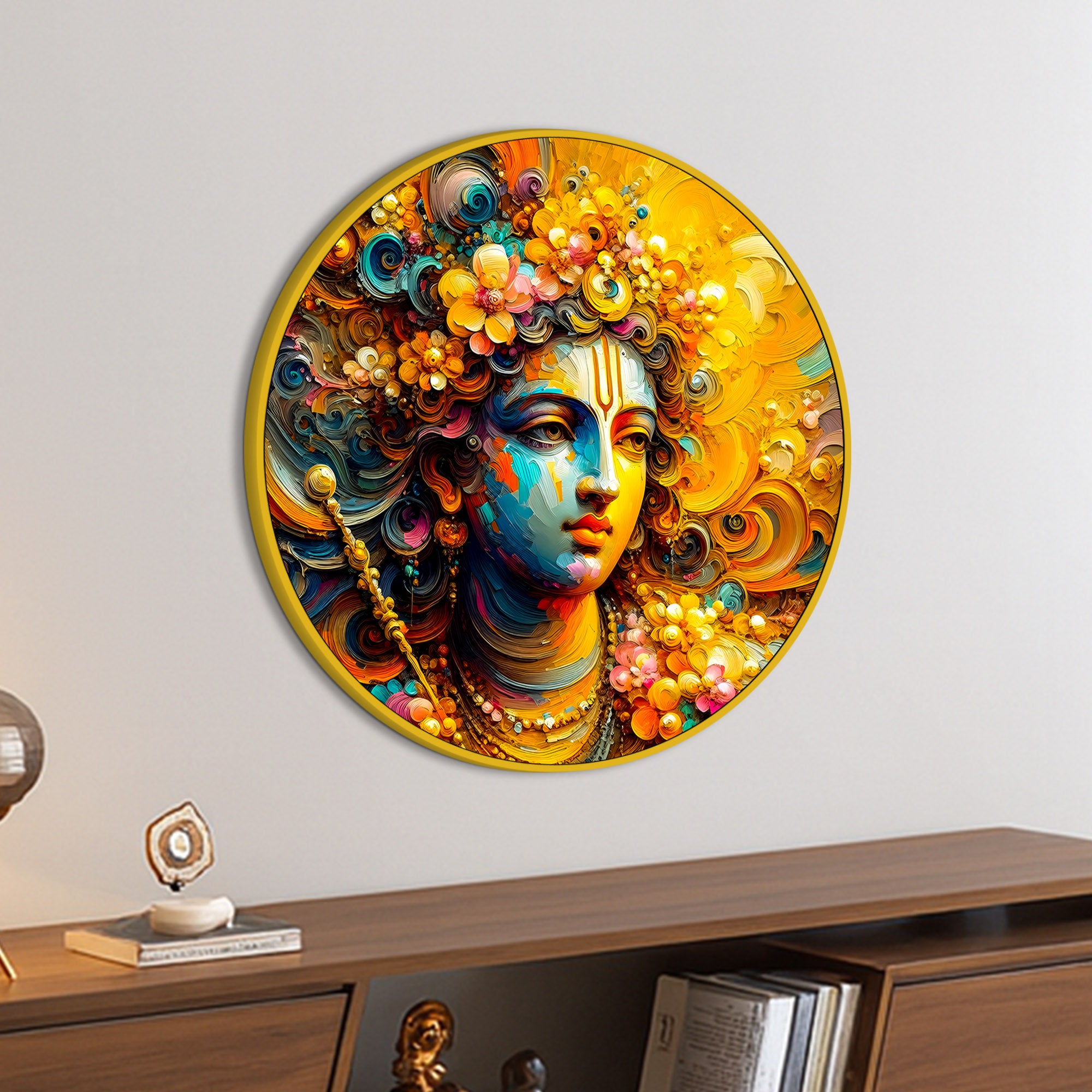 Divine Lord Krishna Round Wall Painting