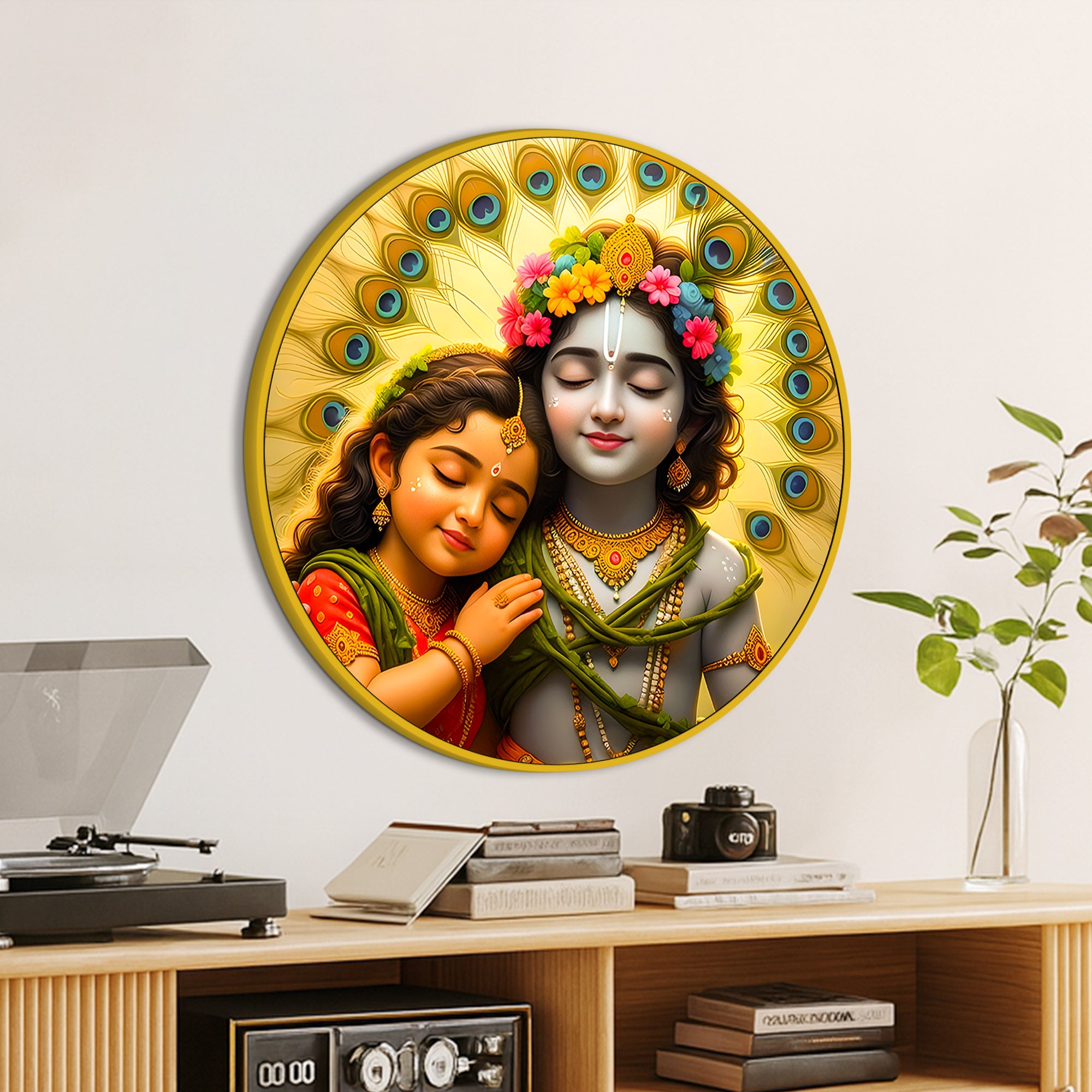 Divine Lord Radha Krishna Round Frame Wall Painting