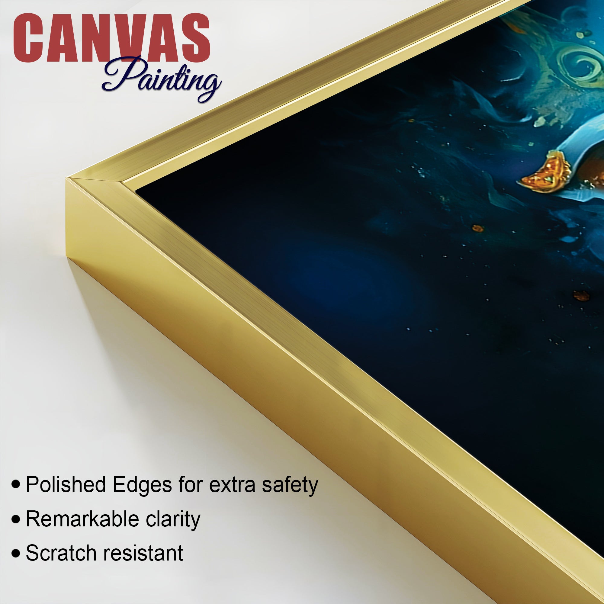 Divine Lord Shri Ganesh Blue & Gold Elegant Canvas Wall Painting for Home & Office – Contemporary Spiritual Wall Art