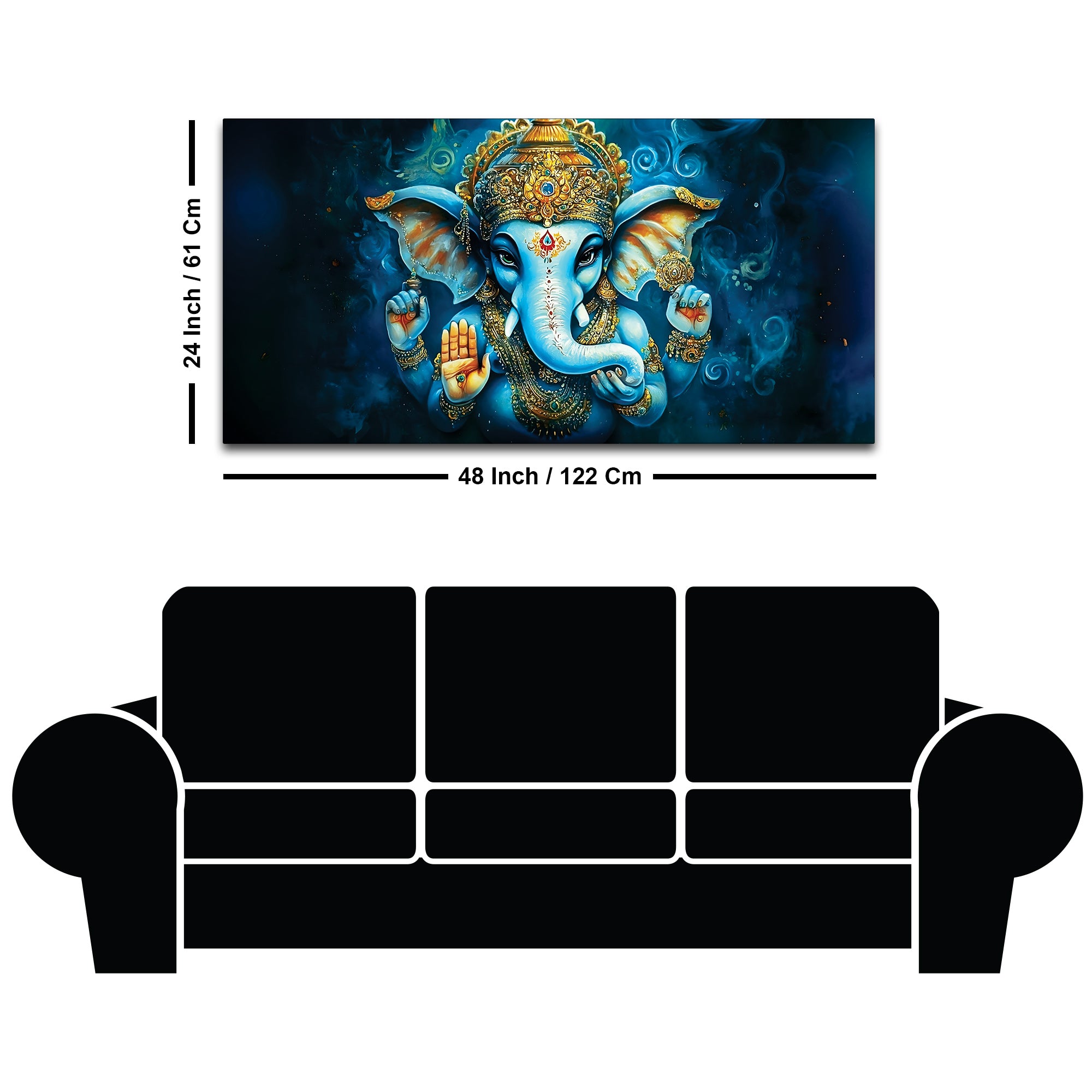 Divine Lord Shri Ganesh Blue & Gold Elegant Canvas Wall Painting for Home & Office – Contemporary Spiritual Wall Art