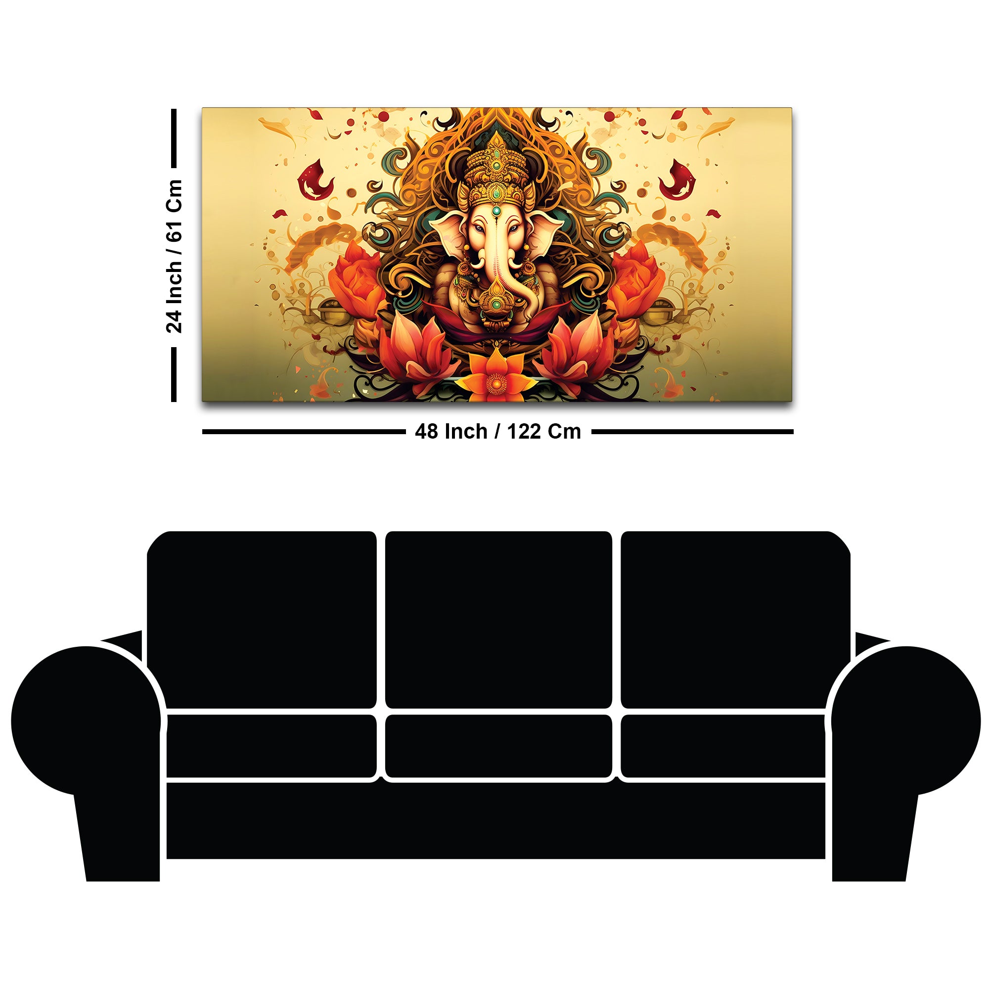 Divine Lord Shri Ganesha in Spiritual Lotus Flowers Artistic Canvas Wall Painting for Home & Office Decor – Modern Devotional Wall Art