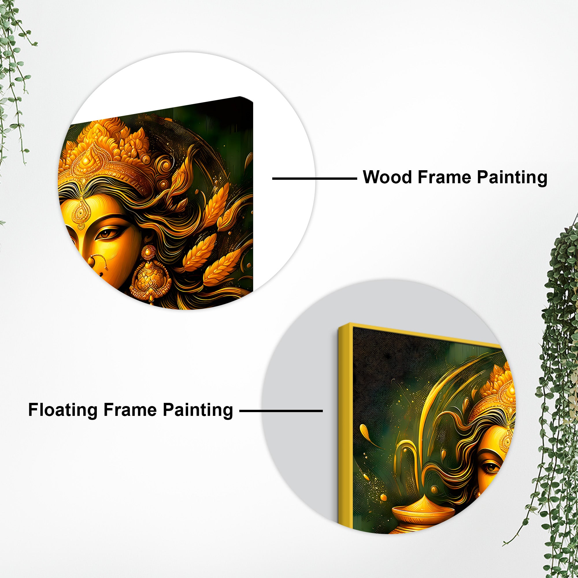 Divine Maa Lakshmi Golden Portrait Premium Painting