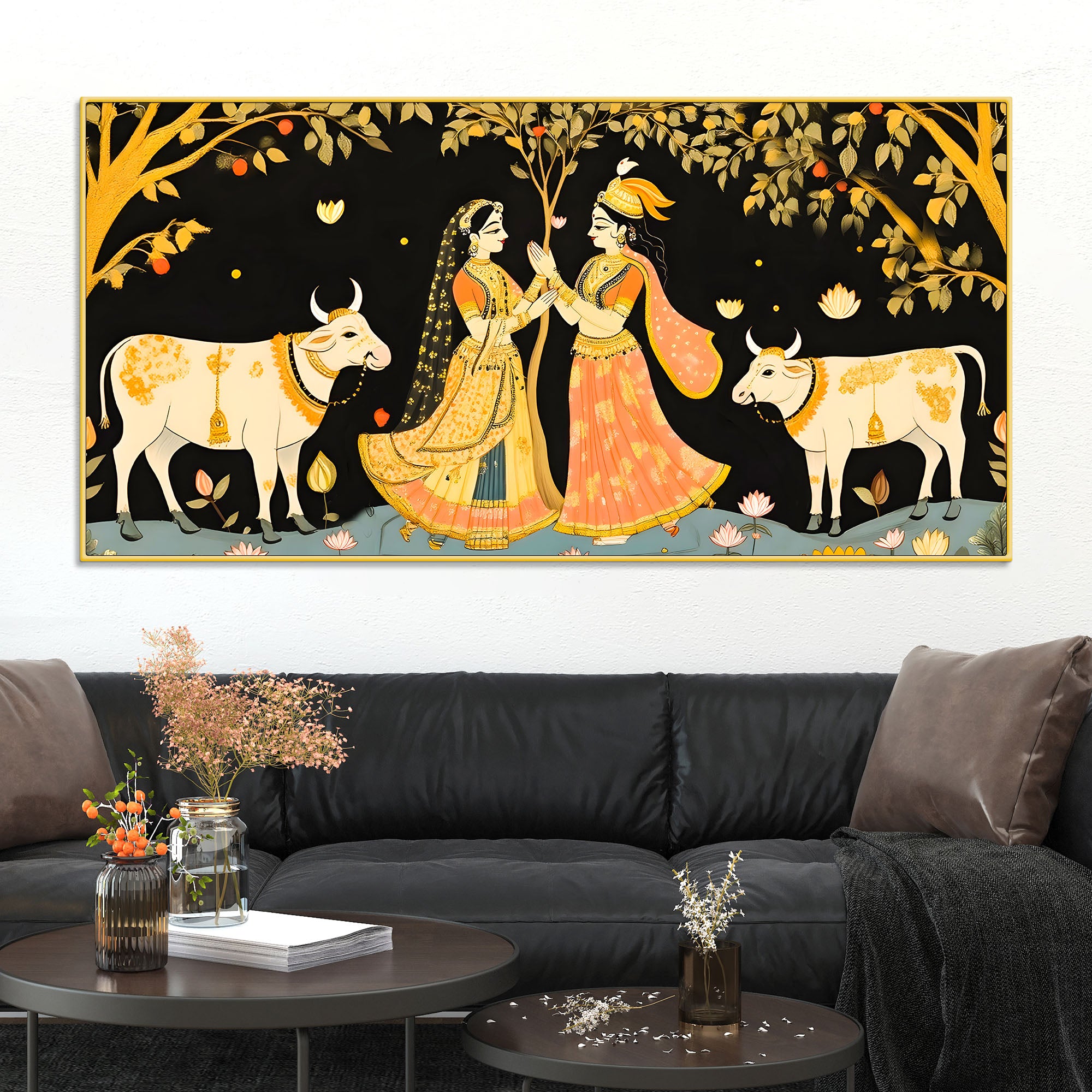 Divine Radha Krishna Pichwai Style Canvas Painting | Spiritual Indian Home Decor