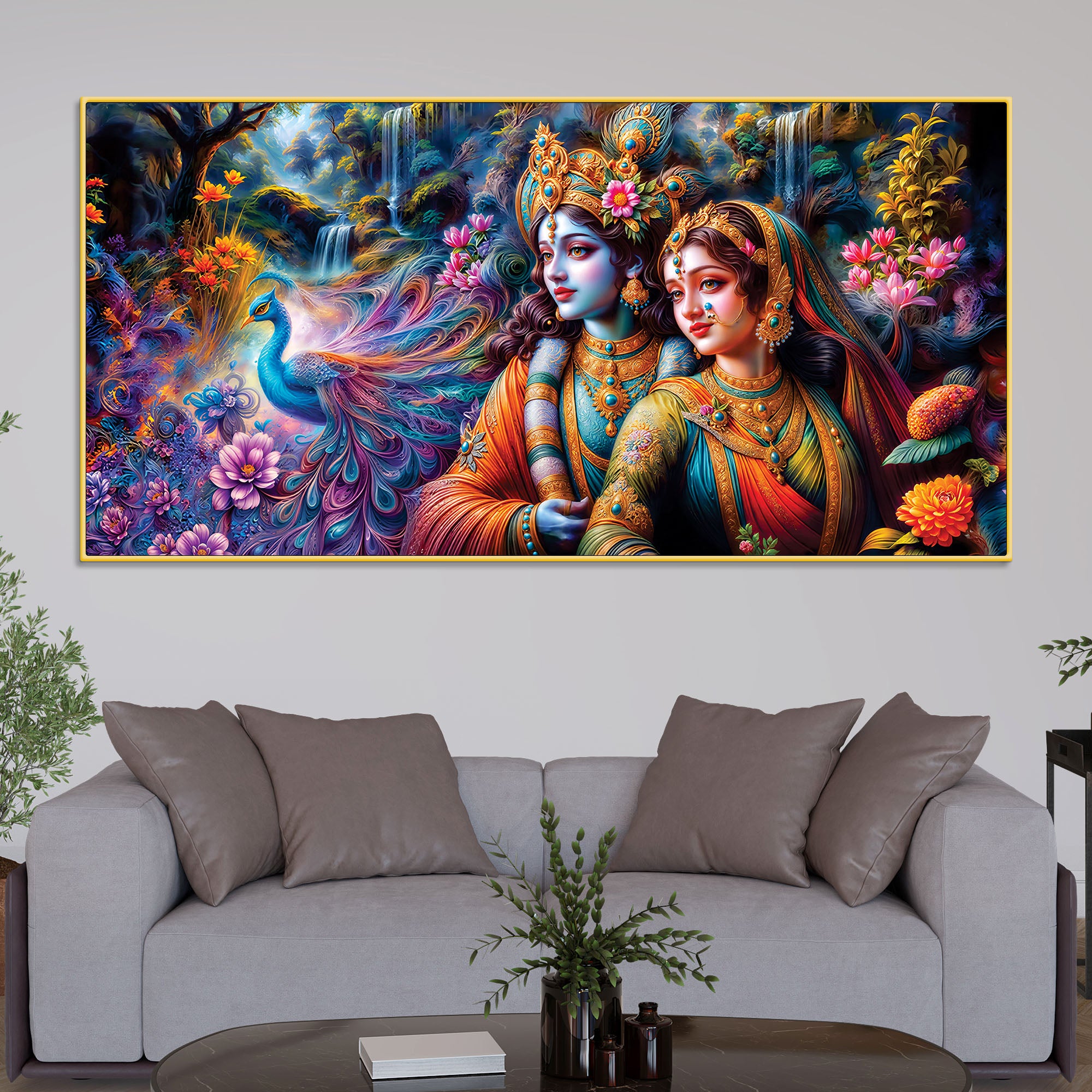 Divine Radha Krishna Scenic Canvas Wall Painting