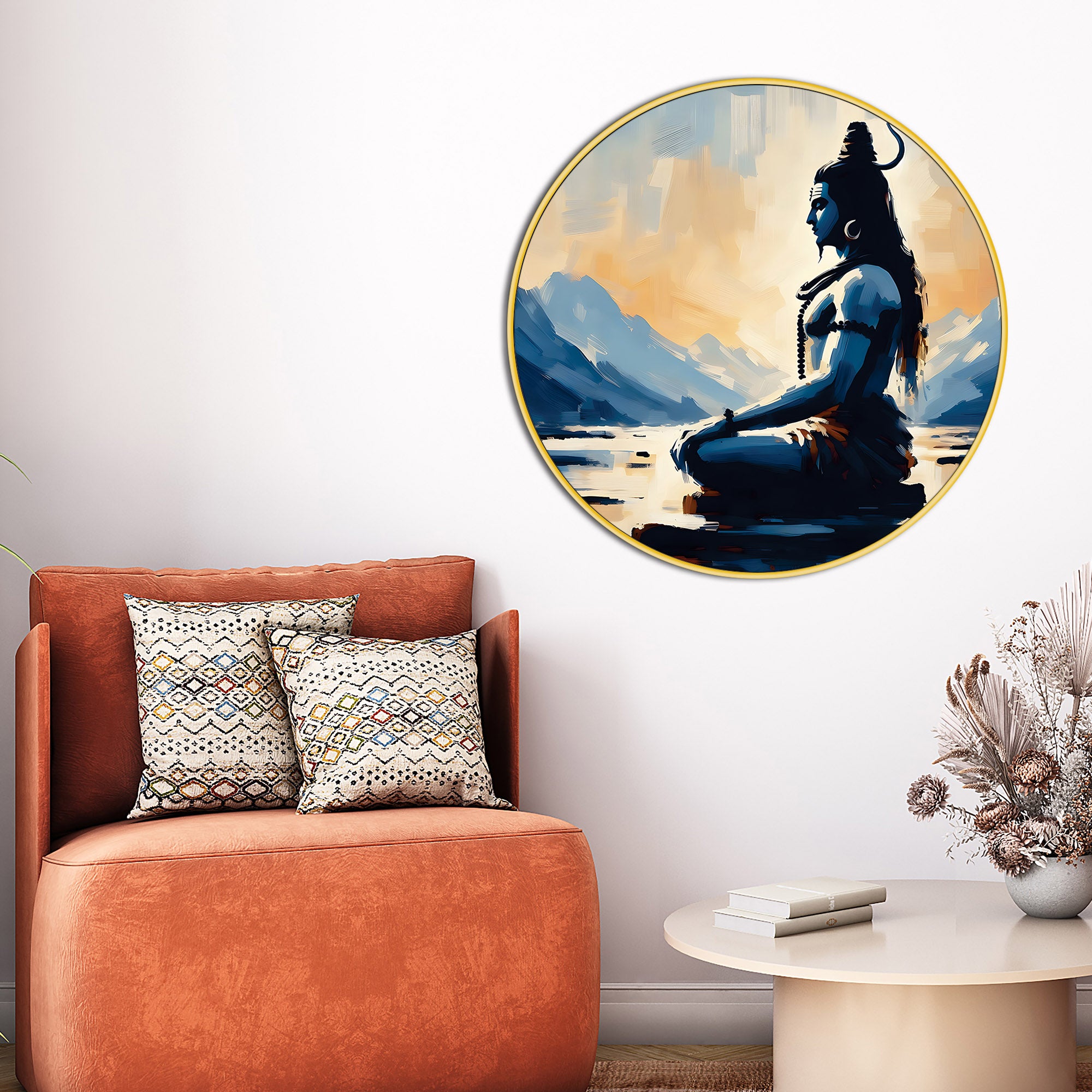 Divine Shiva Wall Art Round Painting Pooja Room & Living Room Decor