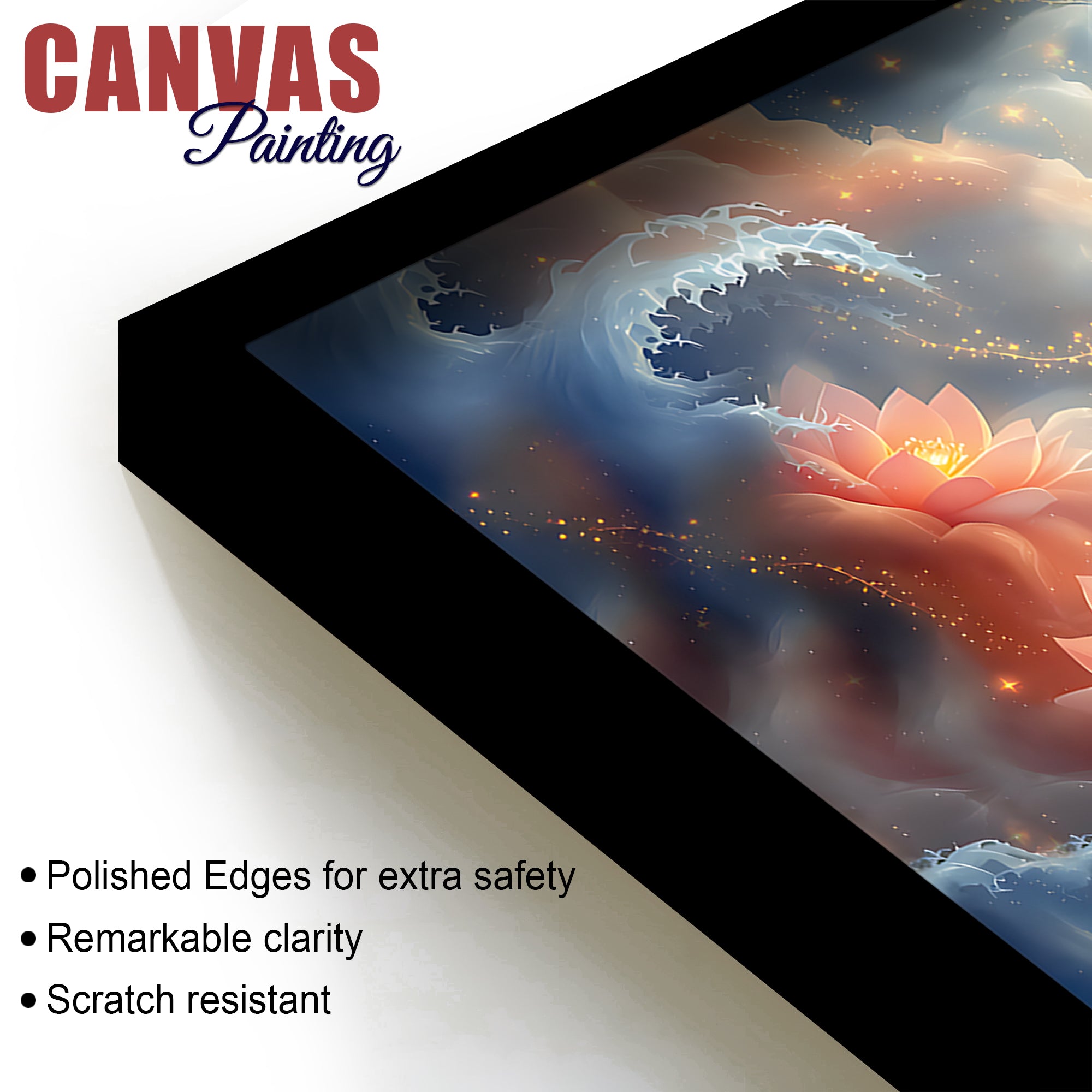 Divine Shri Ganesha in Celestial Clouds & Pink Lotus Marvellous Canvas Wall Painting for Home & Office Decor – Modern Devotional Wall Art