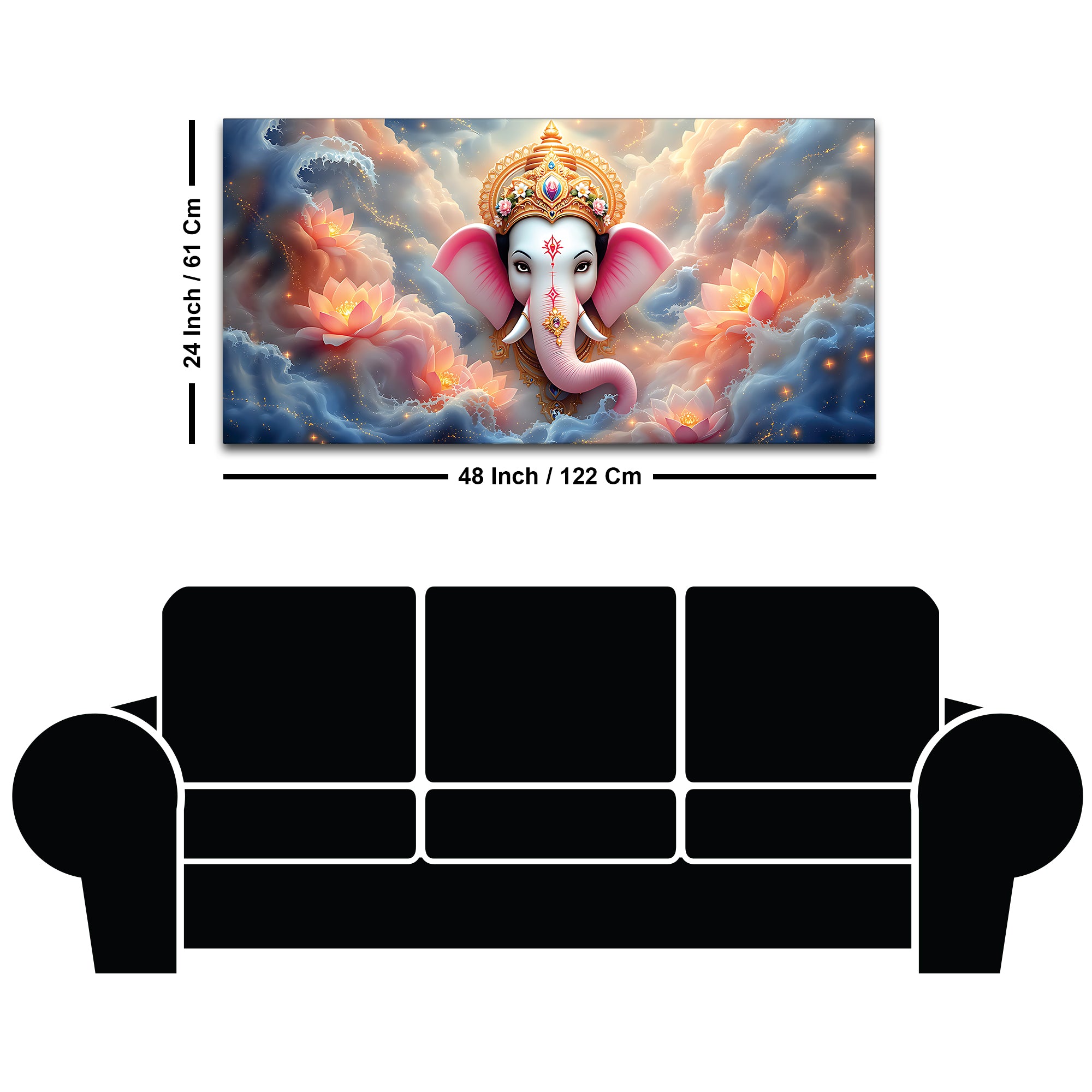 Divine Shri Ganesha in Celestial Clouds & Pink Lotus Marvellous Canvas Wall Painting for Home & Office Decor – Modern Devotional Wall Art