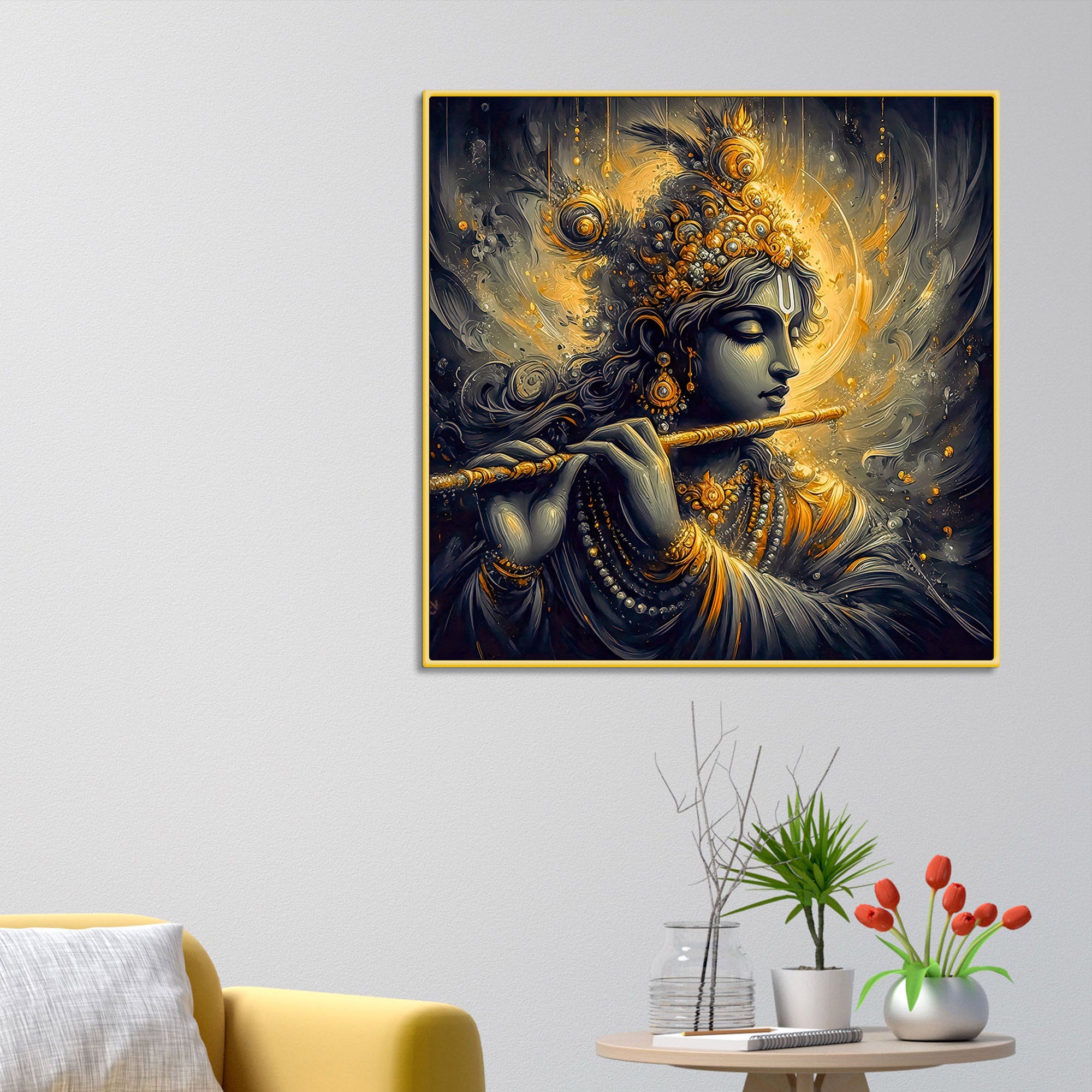 Divine Shri Krishna Playing Flute Canvas Wall Painting