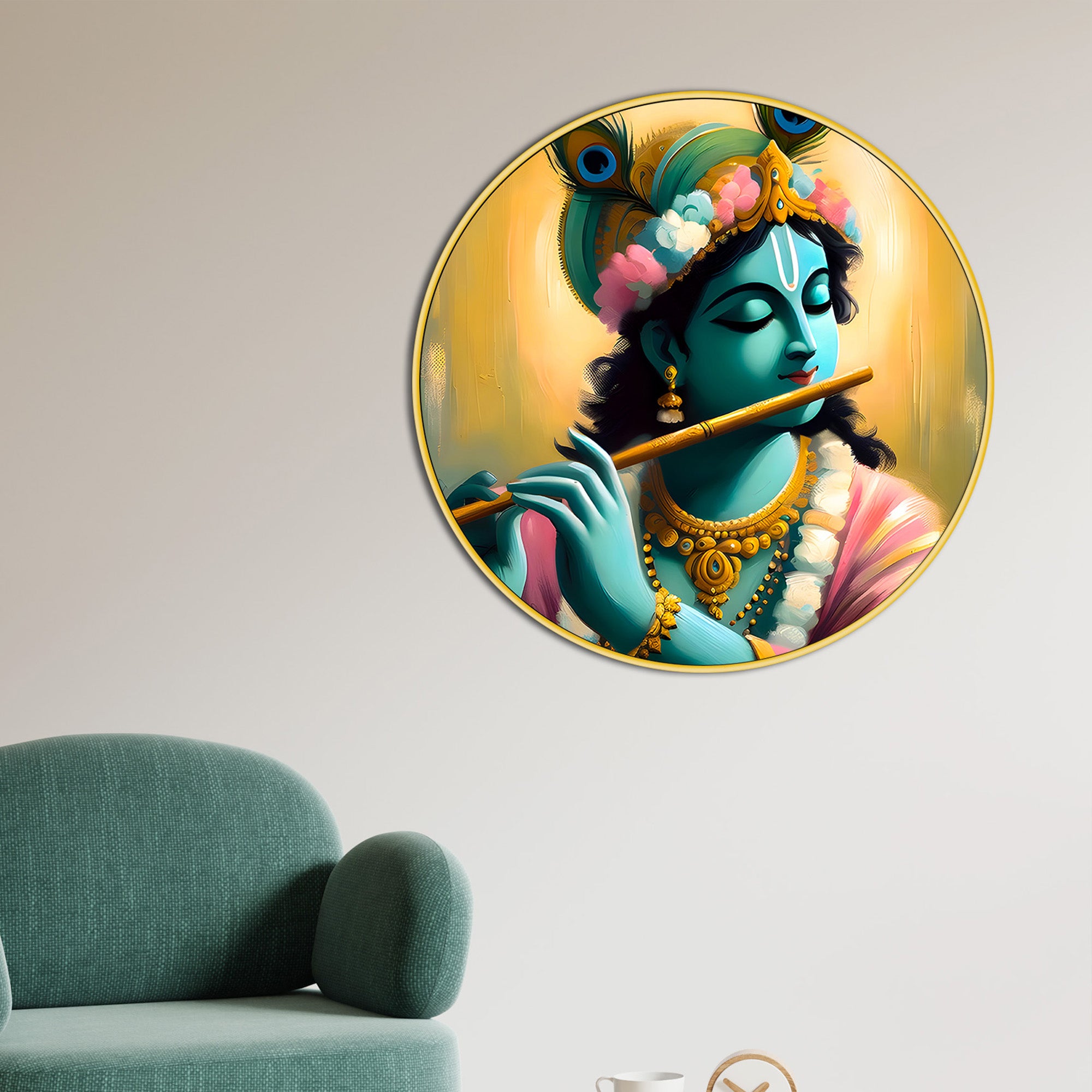 Divine Shri Krishna Round Painting for Living Room