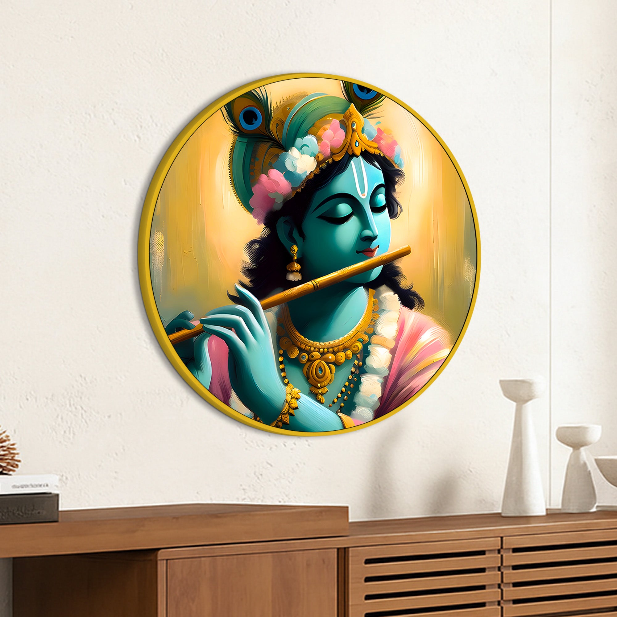 Divine Shri Krishna Round Painting for Living Room