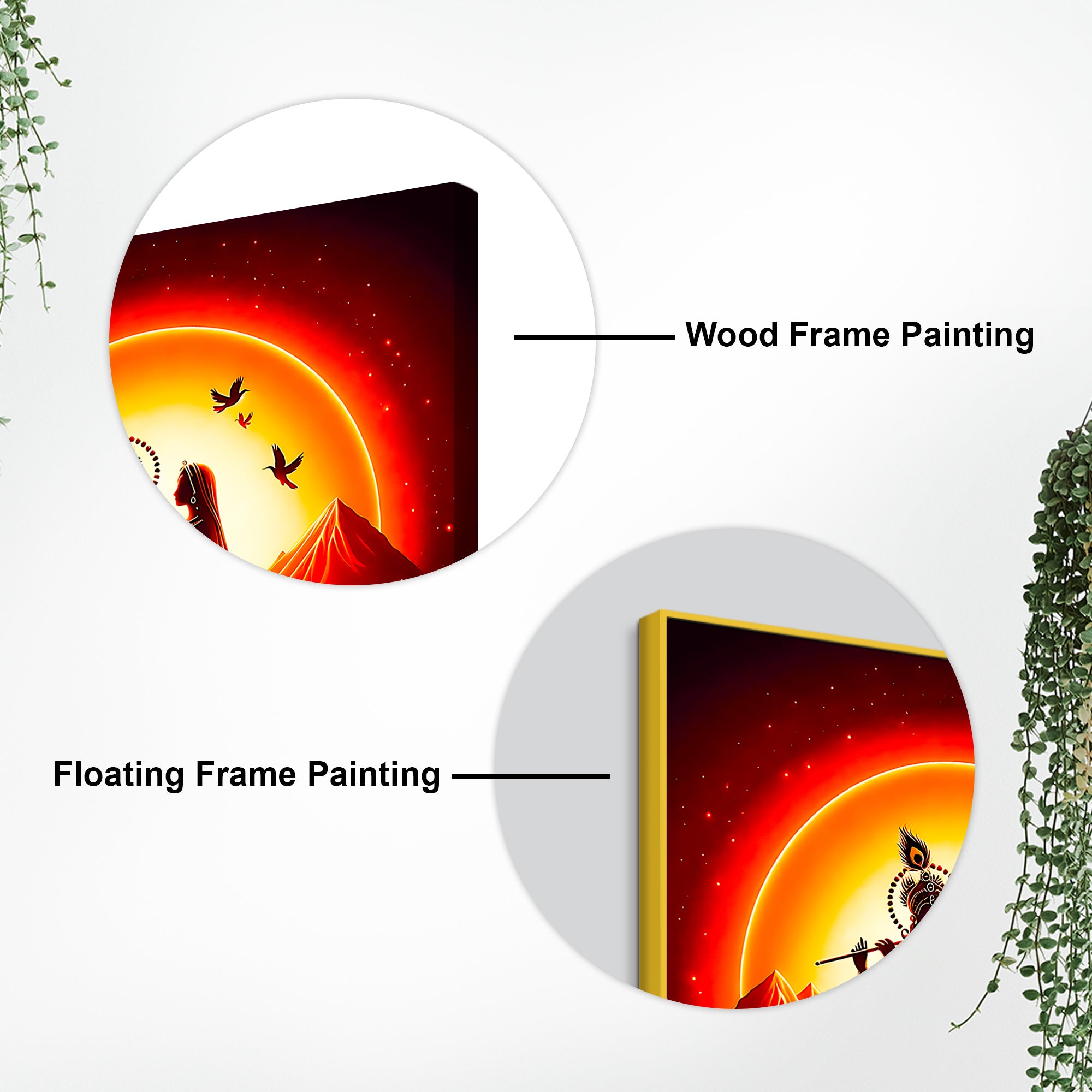 Divine Shri Radha Krishna Sunset Silhouette Wall Painting for Home Interior – Modern Devotional Canvas Wall Art