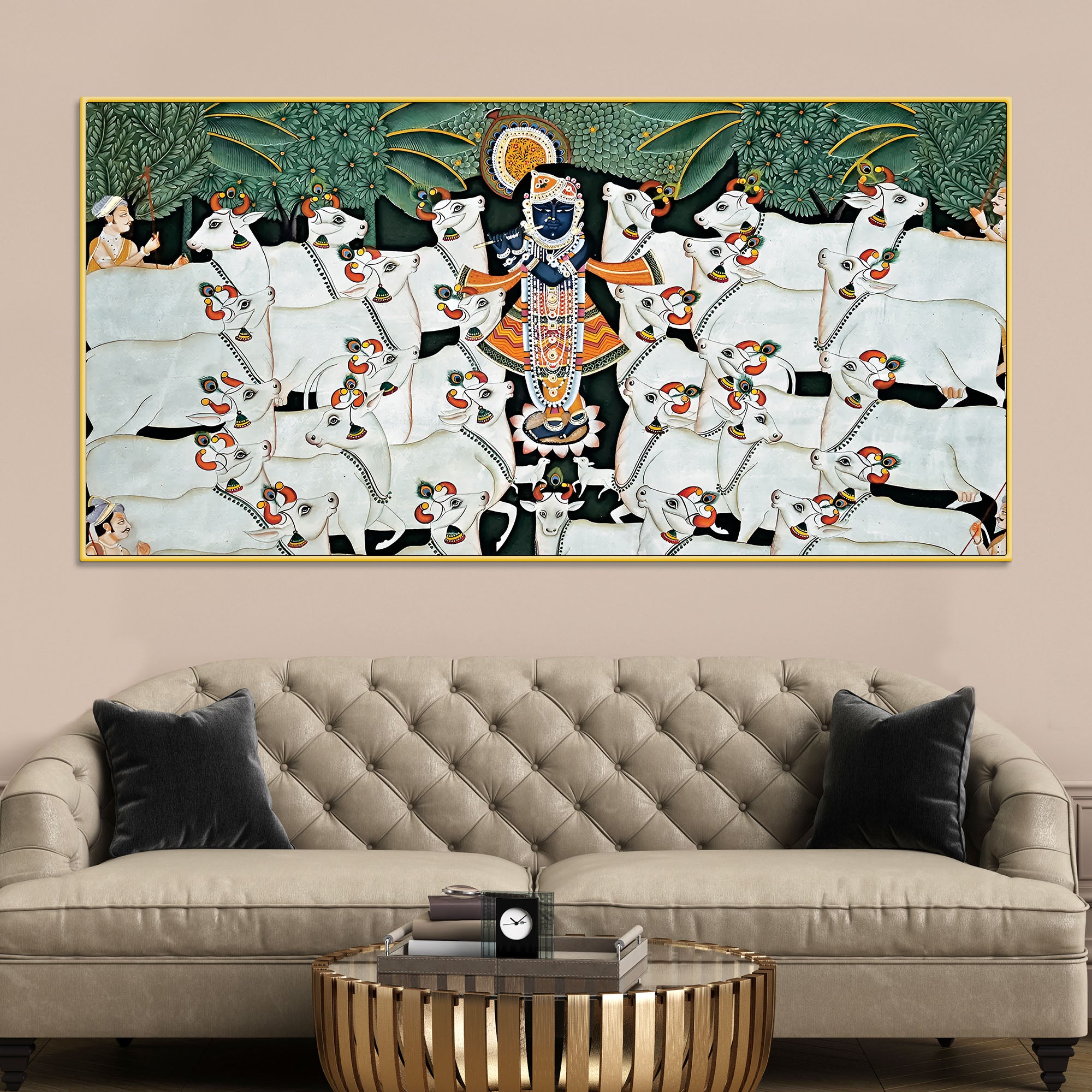 Divine Shrinathji with Cows Traditional Pichwai Painting