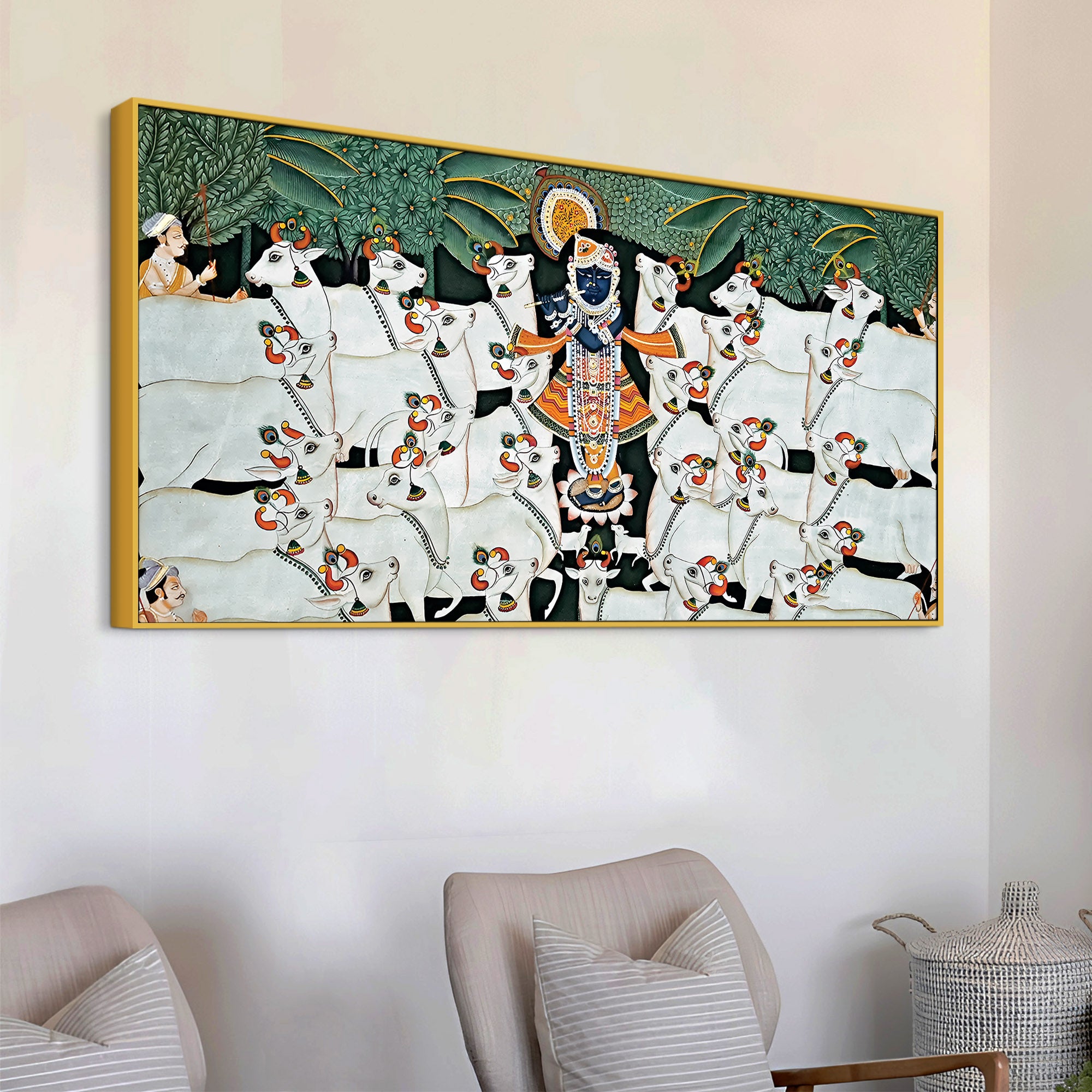 Divine Shrinathji with Cows Traditional Pichwai Painting