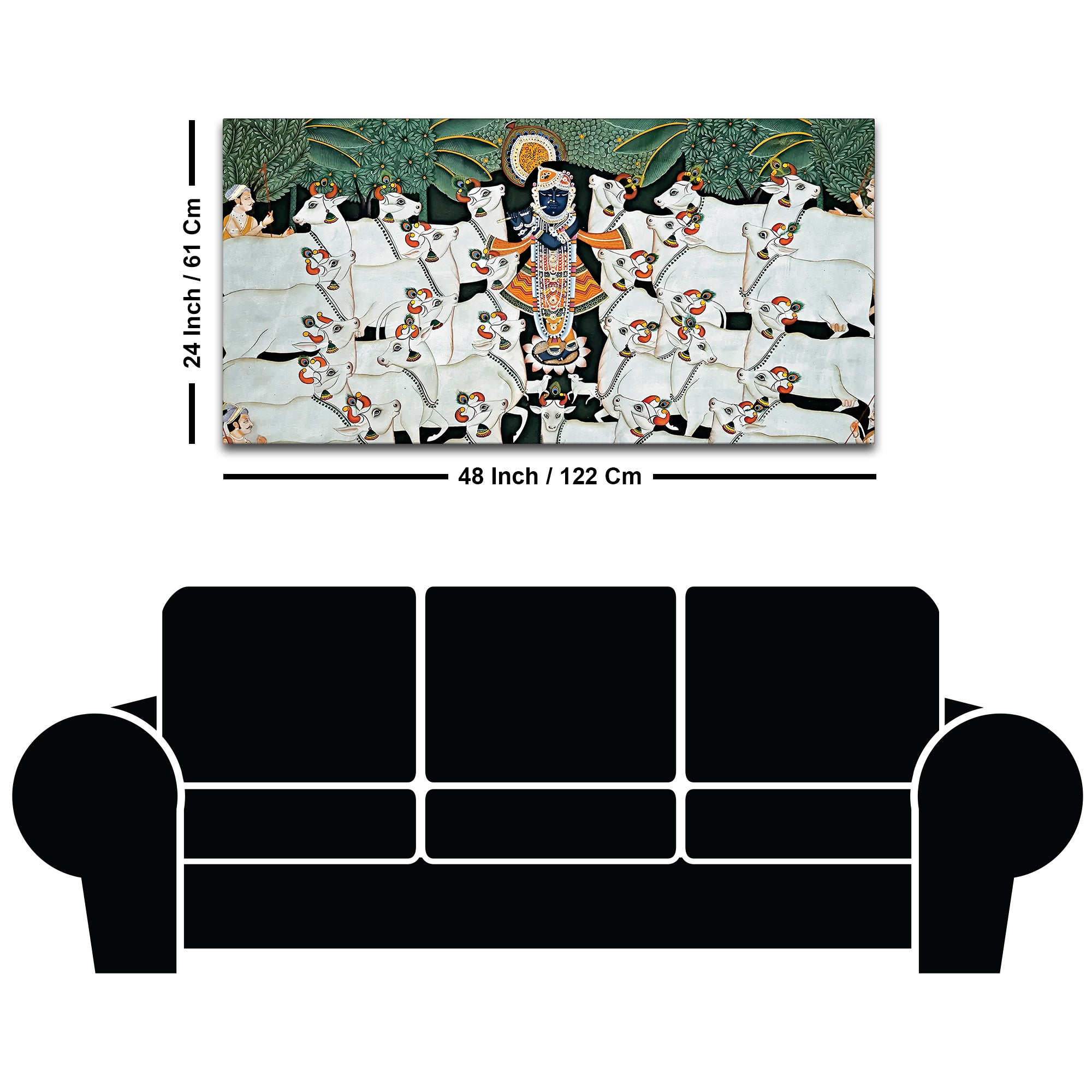 Divine Shrinathji with Cows Traditional Pichwai Painting