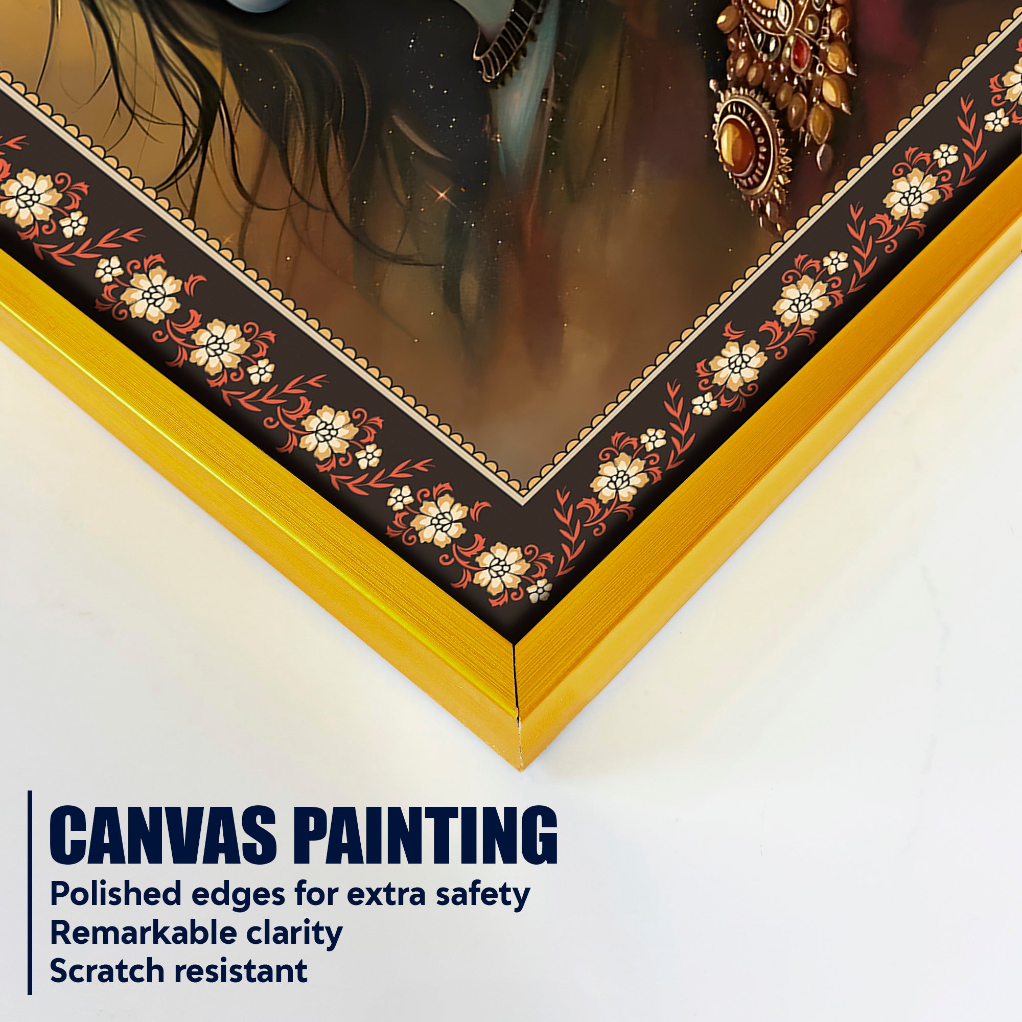 Divine Union Gauri Shankar Floral Border Vertical Wall Painting