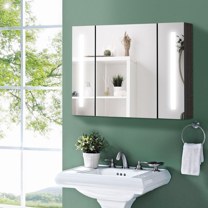 Dual LED Strip With Three Door Bathroom Mirror Cabinet
