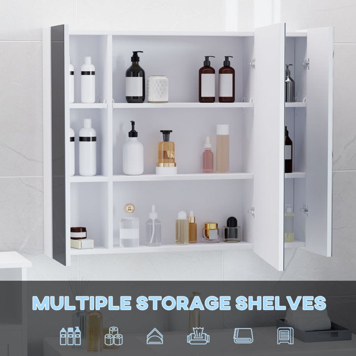 Dual LED Strip With Three Door White Bathroom Mirror Cabinet