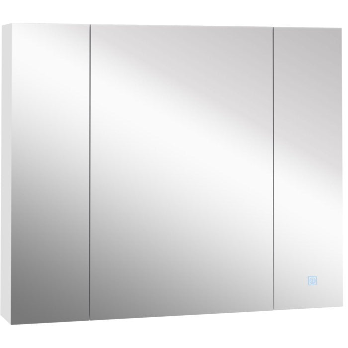 Dual LED Strip With Three Door White Bathroom Mirror Cabinet