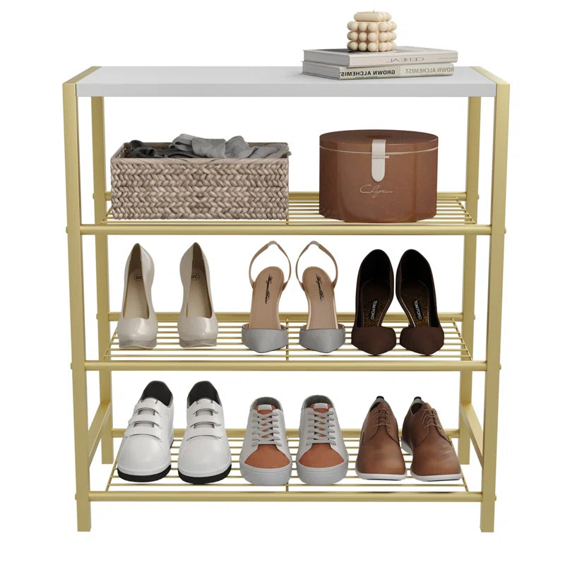 Durable Gold Shoe Organizer with Decorative Shelf Surface