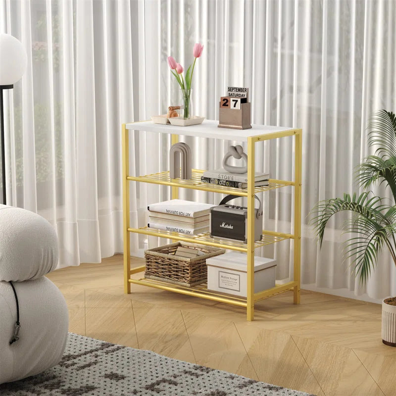 Durable Gold Shoe Organizer with Decorative Shelf Surface