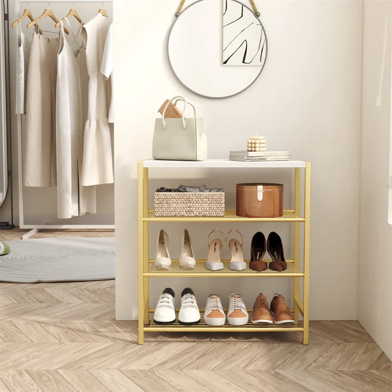 Durable Gold Shoe Organizer with Decorative Shelf Surface