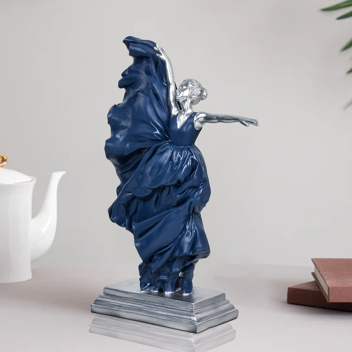 Elegant Blue Dress Dancing Girl Statue Table Decoration Showpiece