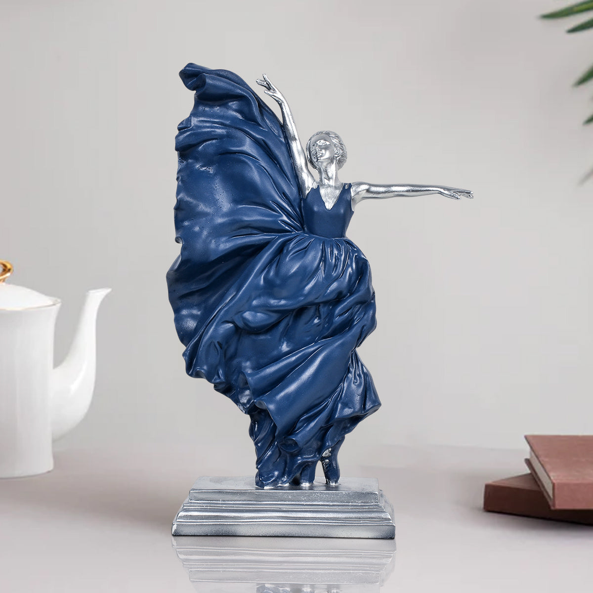 Elegant Blue Dress Dancing Girl Statue Table Decoration Showpiece