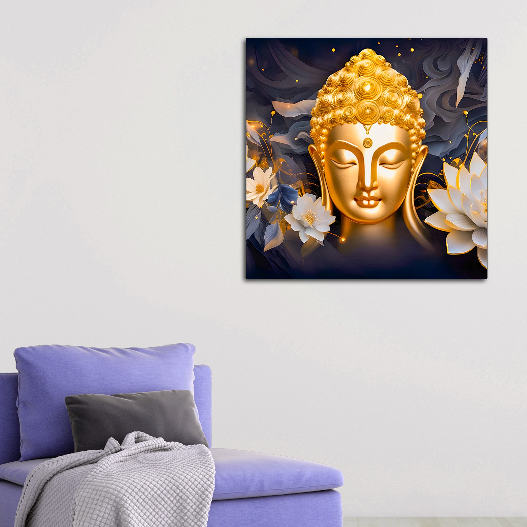 Elegant Buddha Face Lotus Wall Painting for Home