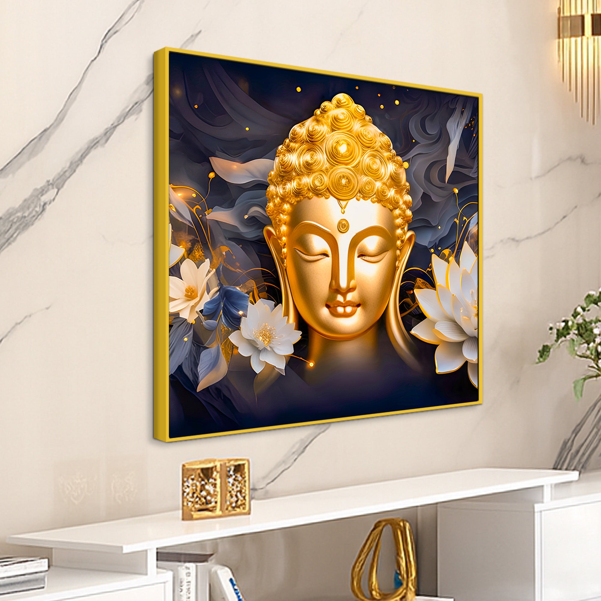 Elegant Buddha Face Lotus Wall Painting for Home