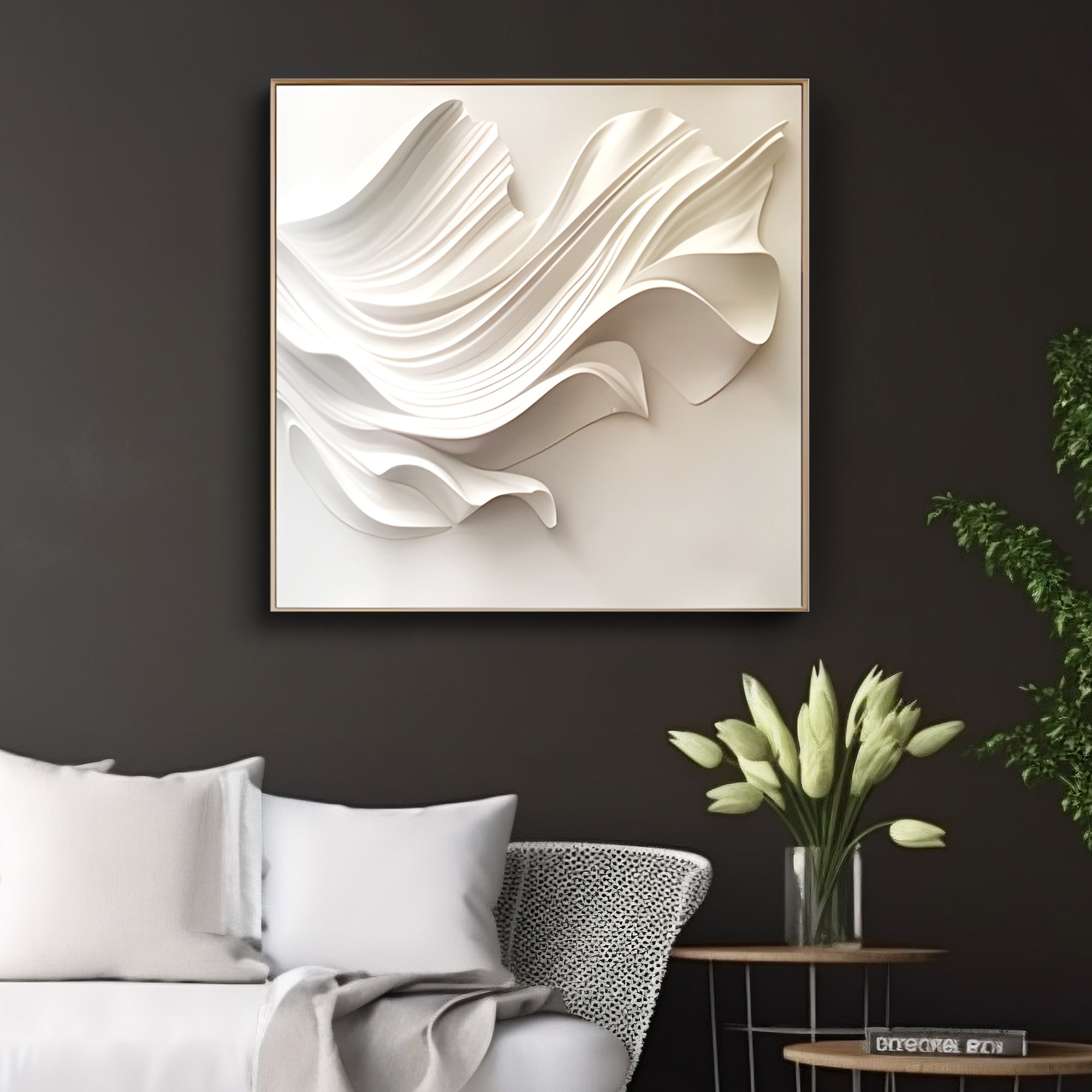 Elegant Curved White Wall Decor Art Framed Contemporary Spaces