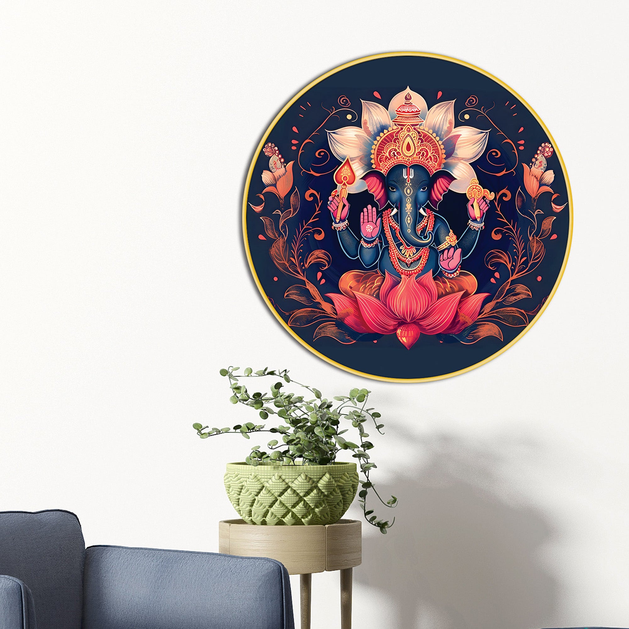 Elegant Ganesh Ji Round Canvas Painting