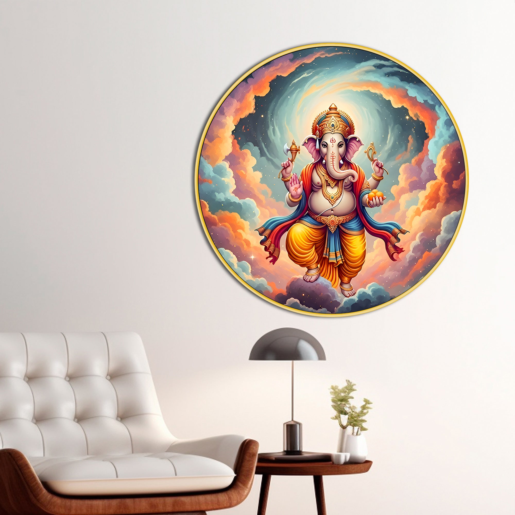Elegant Ganesha Ji Round Canvas Wall Painting