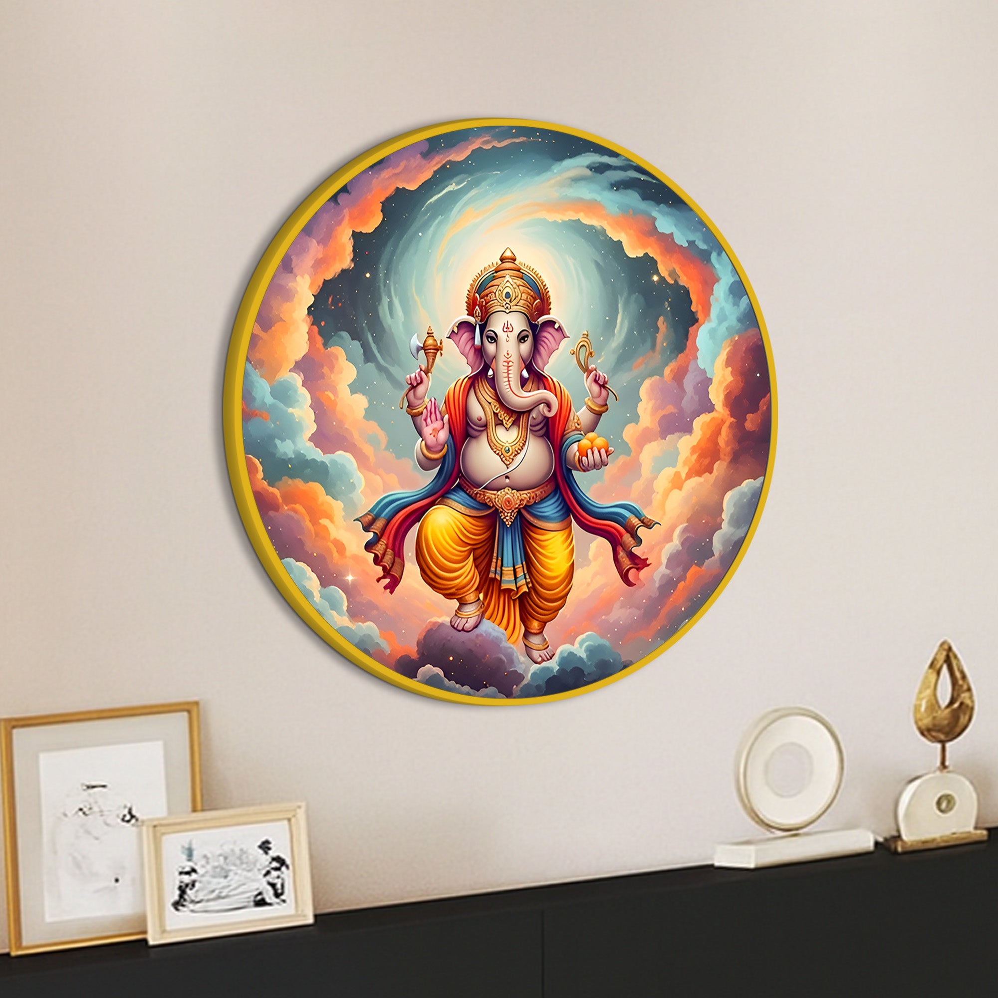 Elegant Ganesha Ji Round Canvas Wall Painting