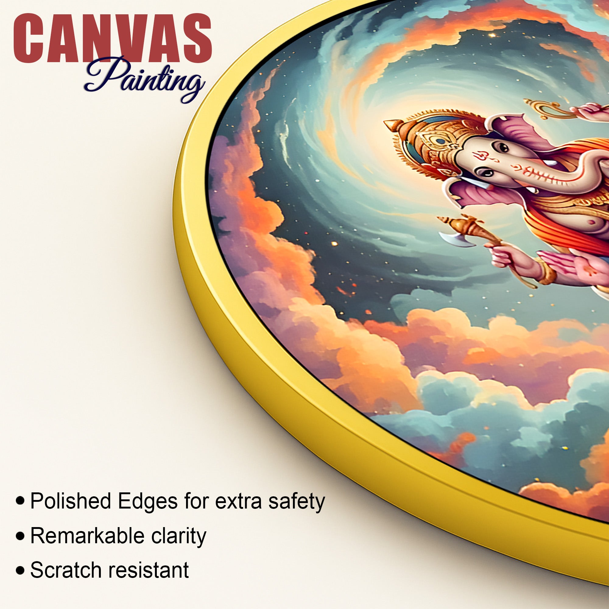 Elegant Ganesha Ji Round Canvas Wall Painting