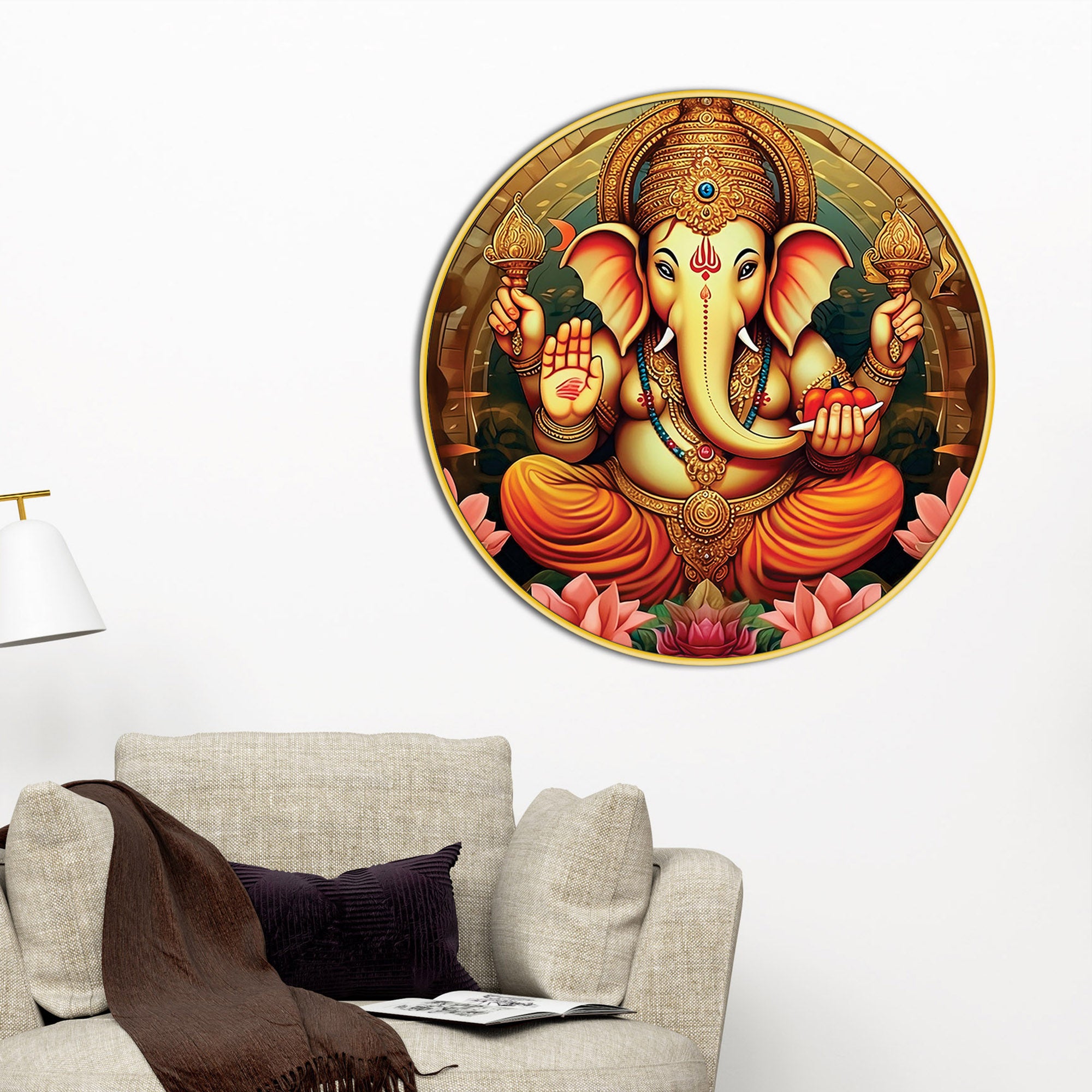 Elegant Ganpati Bappa Round Canvas Painting